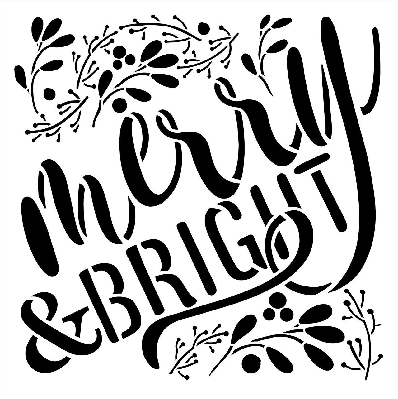 Merry & Bright Stencil by StudioR12 - Mistletoe | Reusable Mylar Template Paint Square Wood Sign | Craft Country Christmas Holiday Home Decor | Rustic DIY Ampersand Farmhouse | SELECT SIZE