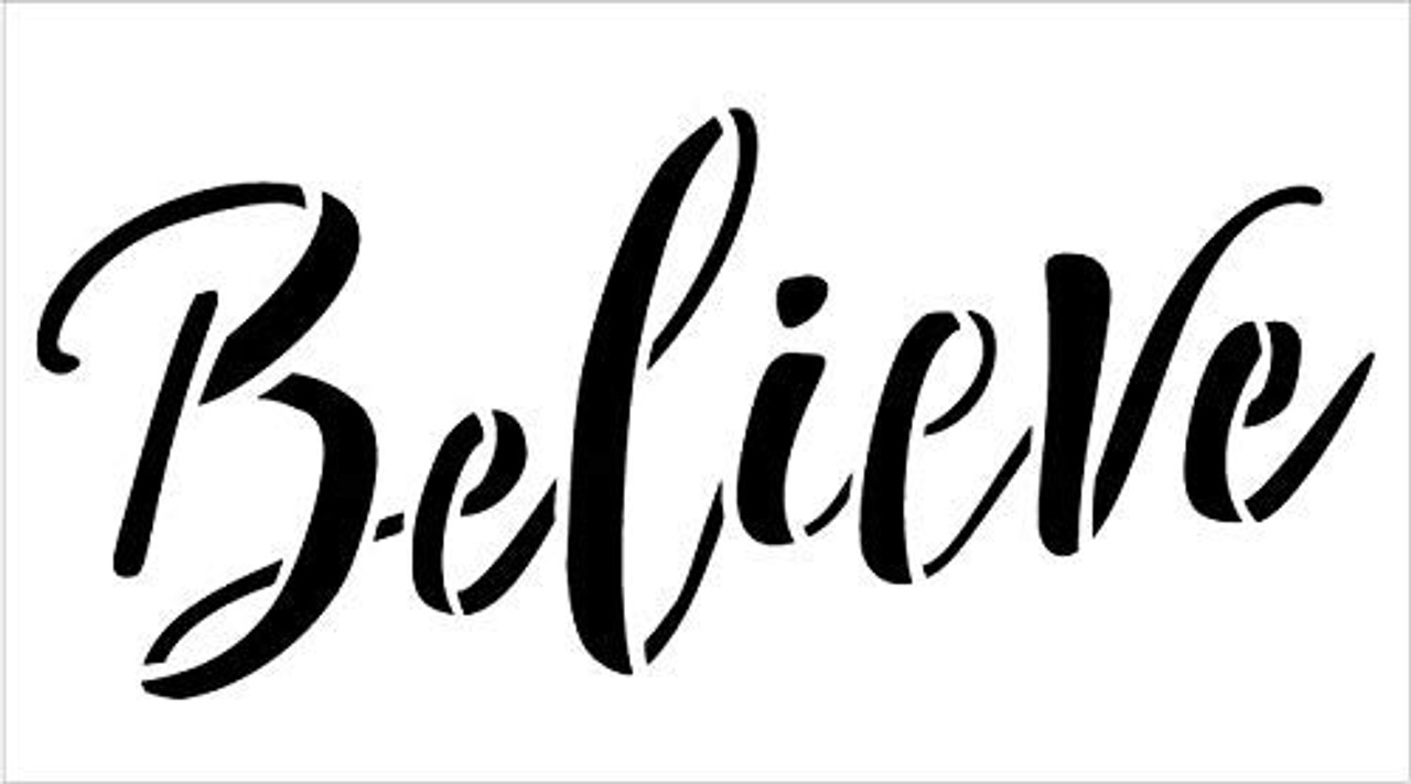 Believe Script Stencil by StudioR12 | Winter Holiday Christmas Decor Rustic Farmhouse Word Art | Reusable Mylar Template | Paint Wood Signs Chalk | DIY Home Crafting | Select Size