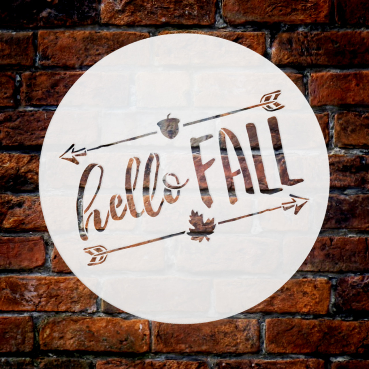 Hello Fall Stencil by StudioR12 | Shabby Chic Word Art - Mylar Template | 9.5" round Small