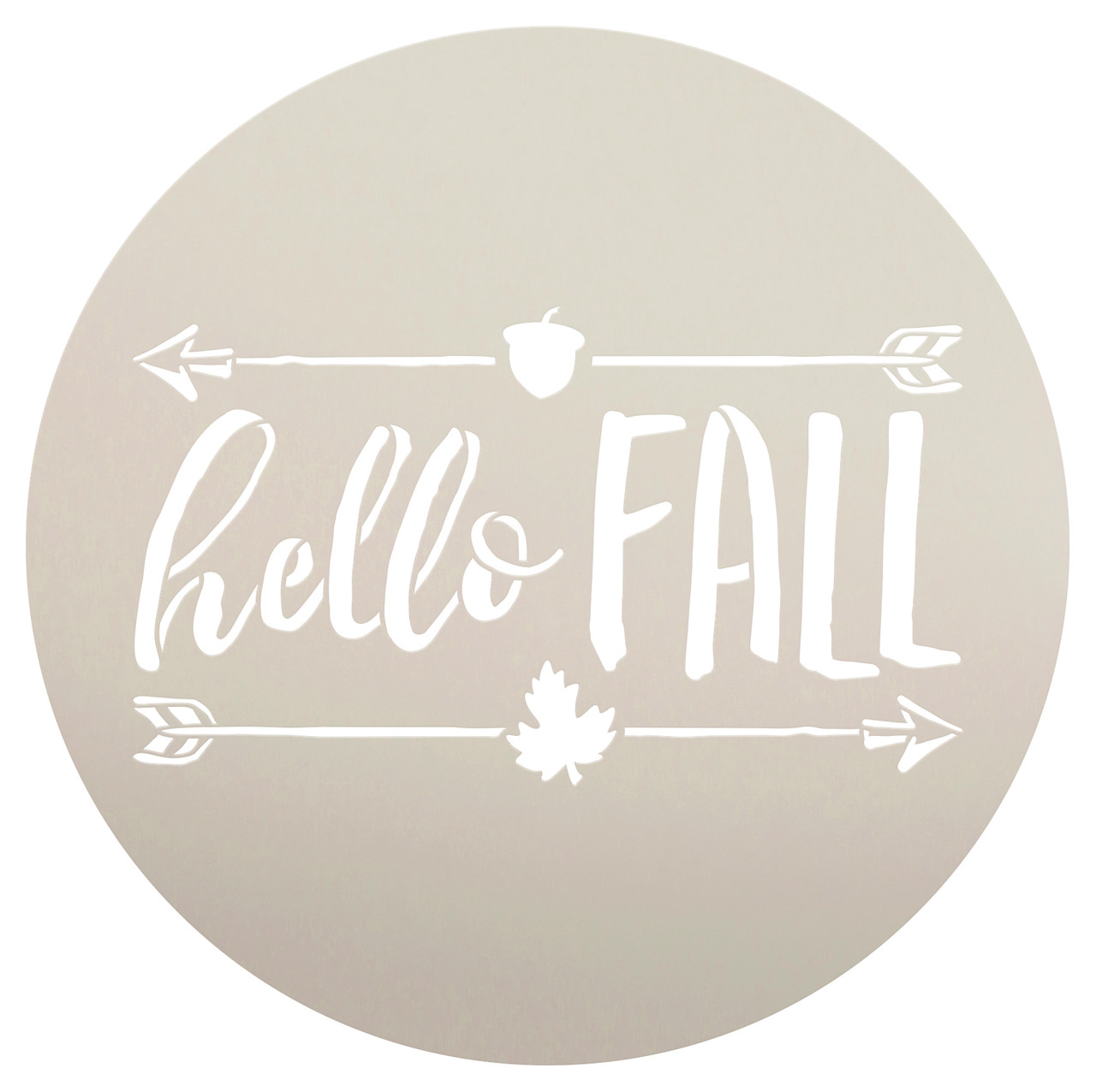 Hello Fall Stencil by StudioR12 | Shabby Chic Word Art - Mylar Template | 12" round | Medium
