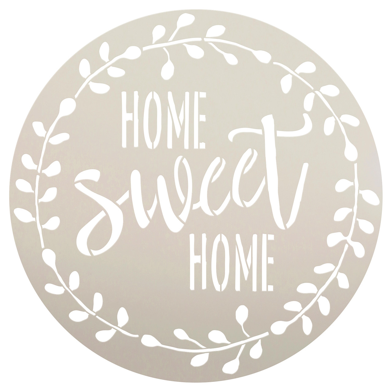 Home Sweet Home Stencil with Laurel Wreath by StudioR12 | Reusable Mylar Template for Painting Wood Signs | Round Design | DIY Home Decor Country Farmhouse Style | 14" Round | Medium