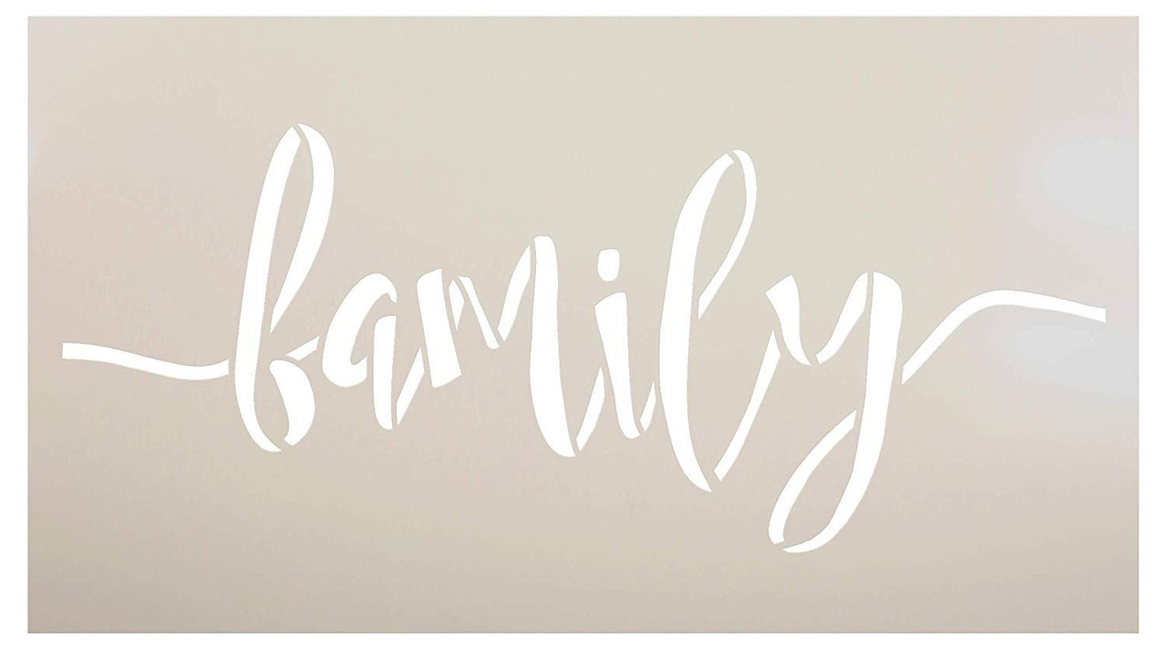 Family Stencil by StudioR12 | Cursive Script Word Art | Reusable Mylar Template | Paint Wood Sign | Craft Simple Home Decor | Rustic DIY Farmhouse Gift - Mother | Select Size - Small - XLG