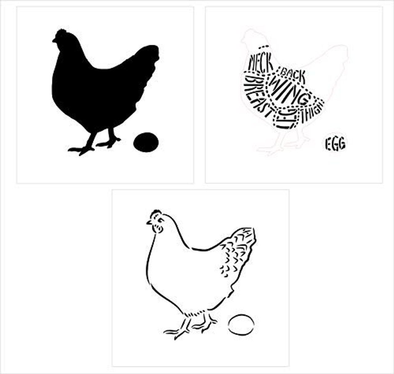 Cuts of Chicken Stencil - 3 Part by StudioR12 | Reusable Mylar Templates | Use to Paint Wood Signs - Pallets - Butcher Shop - DIY Country Decor - Select Size