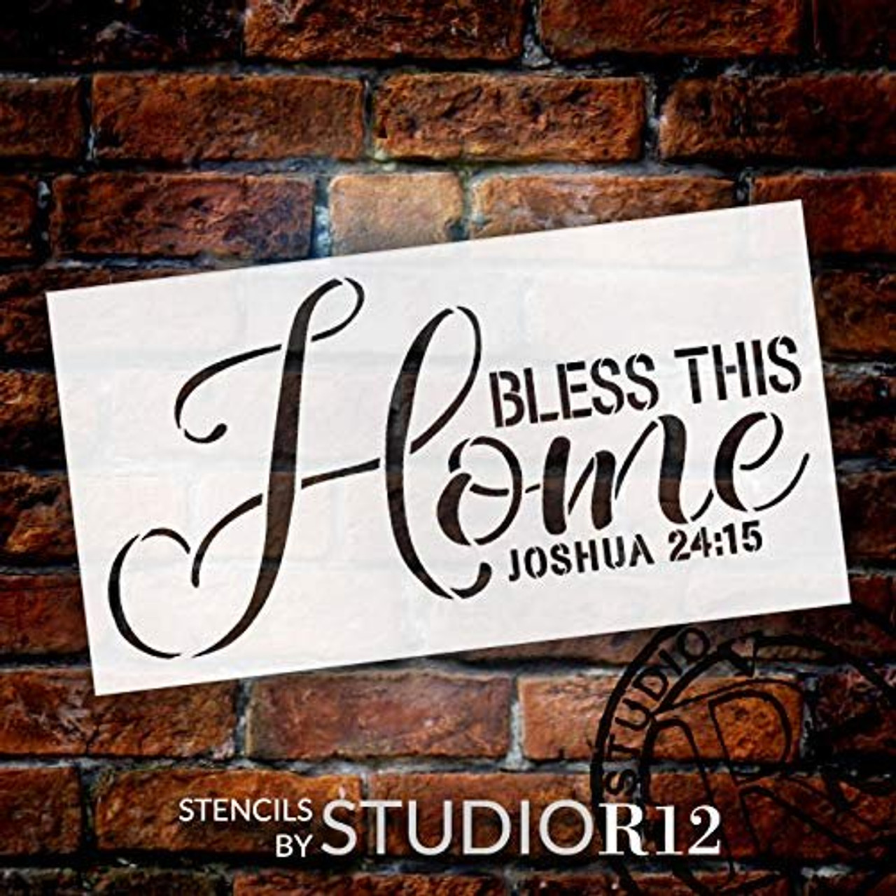 Bless This Home Joshua 24:15 Stencil by StudioR12 | Craft Christian Cursive Bible Verse | Paint Wood Sign | Reusable Mylar Template | DIY Porch Entryway Quotes Faith Family | Select Size