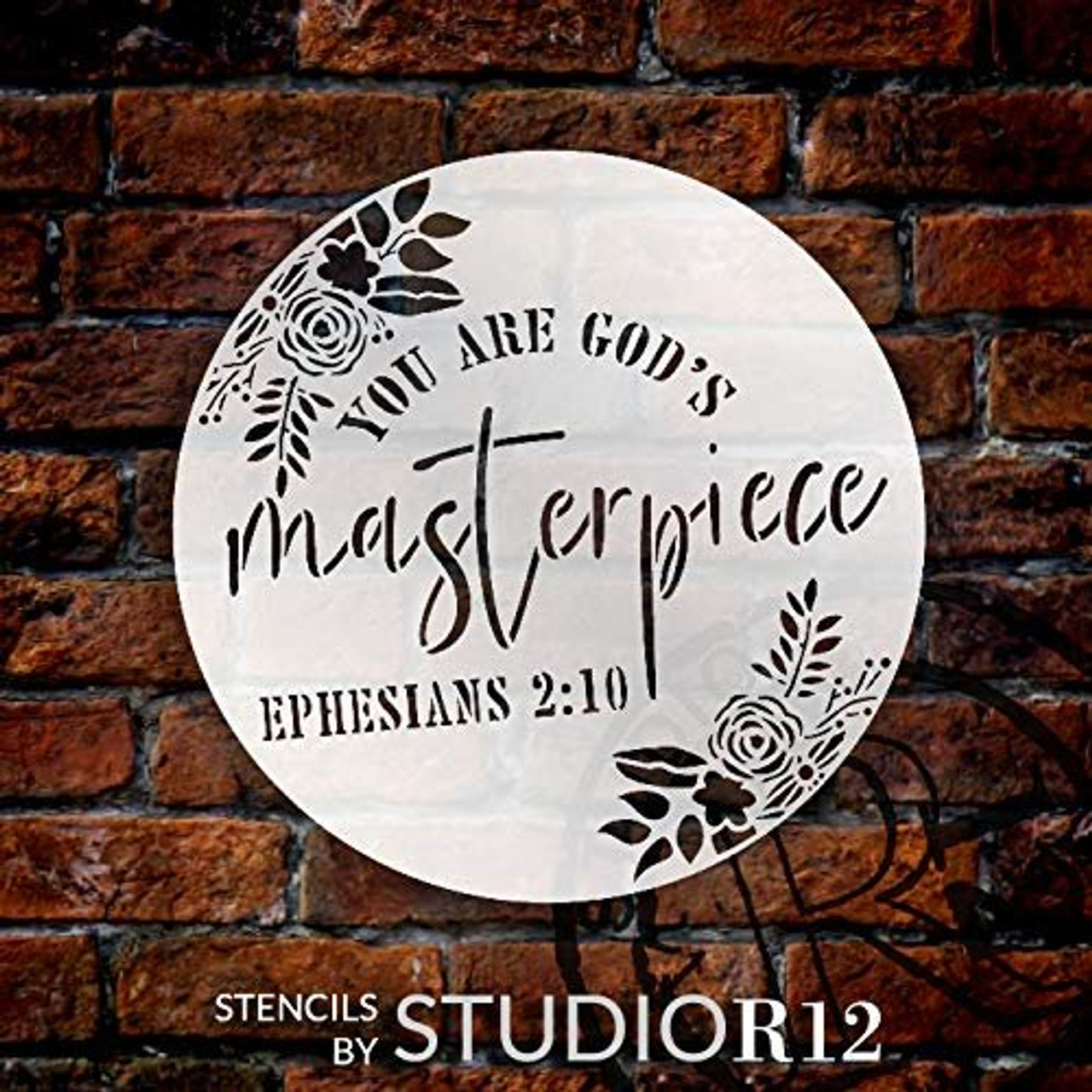 You are God's Masterpiece by StudioR12 | Ephesians 2:10 | Paint Wood Sign | Reusable Mylar Template | Christian Craft Floral Leaf | DIY Bible Verse Cursive Inspiration Faith | Select Size