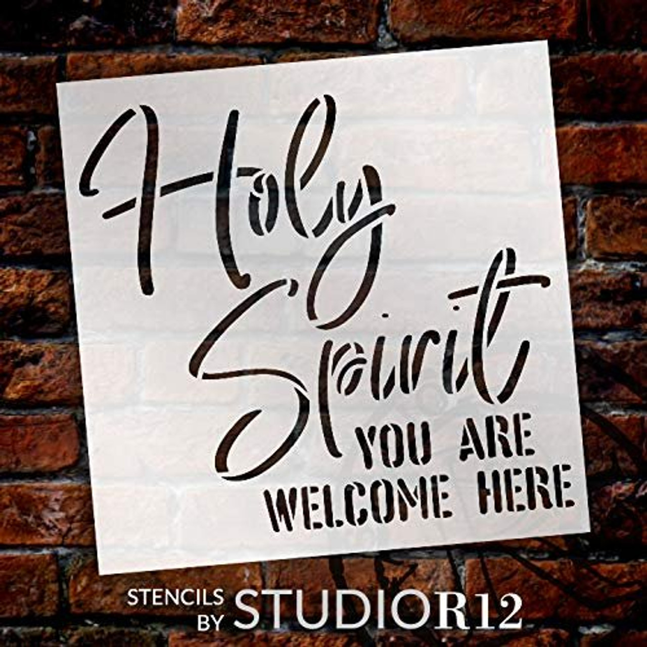 Holy Spirit You are Welcome Here Stencil by StudioR12 | Faith Craft Christian Cursive Rustic Front Porch | DIY Song Lyrics Quotes Inspiration | Reusable Mylar Template | | Paint Wood Sign