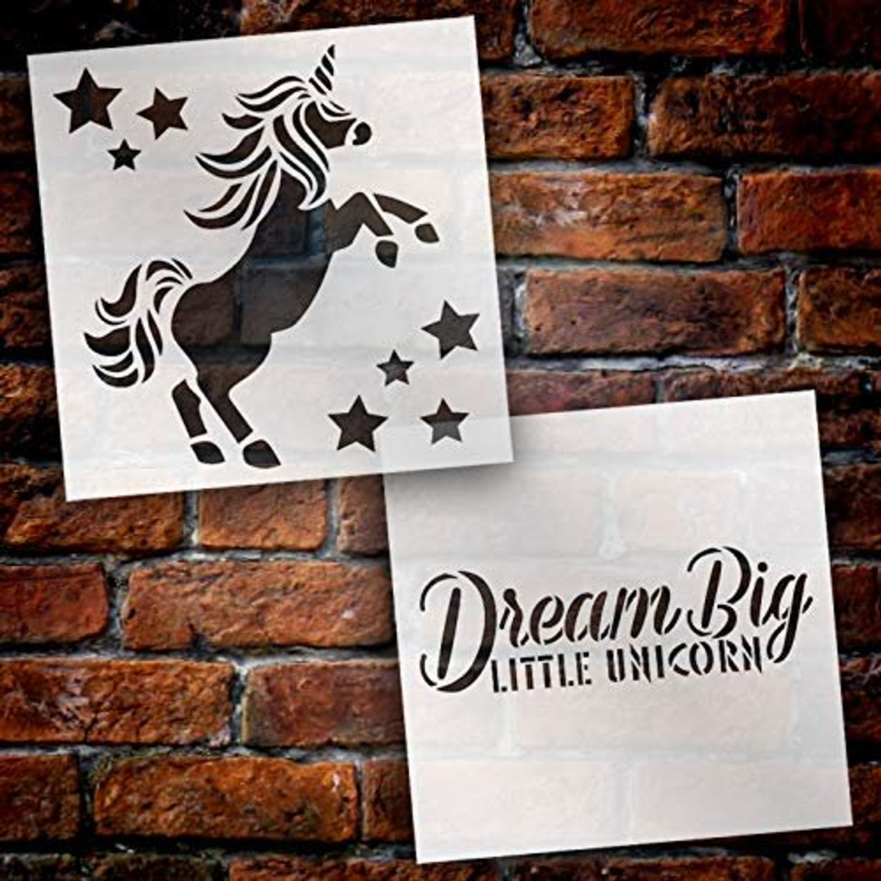 Dream Big Little Unicorn Stencil - 2 Part by StudioR12 | Reusable Mylar Template | Use to Paint Wood Signs - Pallets - Pillows - T-Shirt - DIY Children's Decor