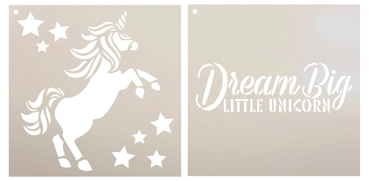 Dream Big Little Unicorn Stencil - 2 Part by StudioR12 | Reusable Mylar Template | Use to Paint Wood Signs - Pallets - Pillows - T-Shirt - DIY Children's Decor