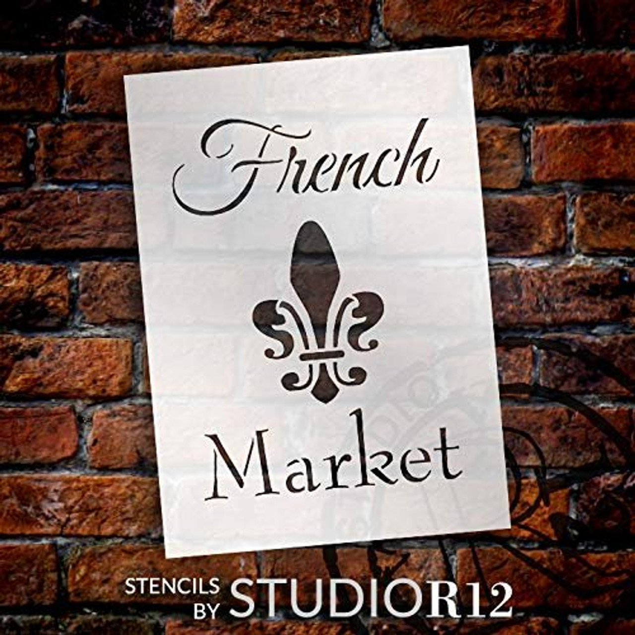 French Market with Fleur de Lis Stencil by StudioR12 | Reusable Mylar Template | Use to Paint Wood Signs - Pallets - Walls - DIY French Decor - Select Size