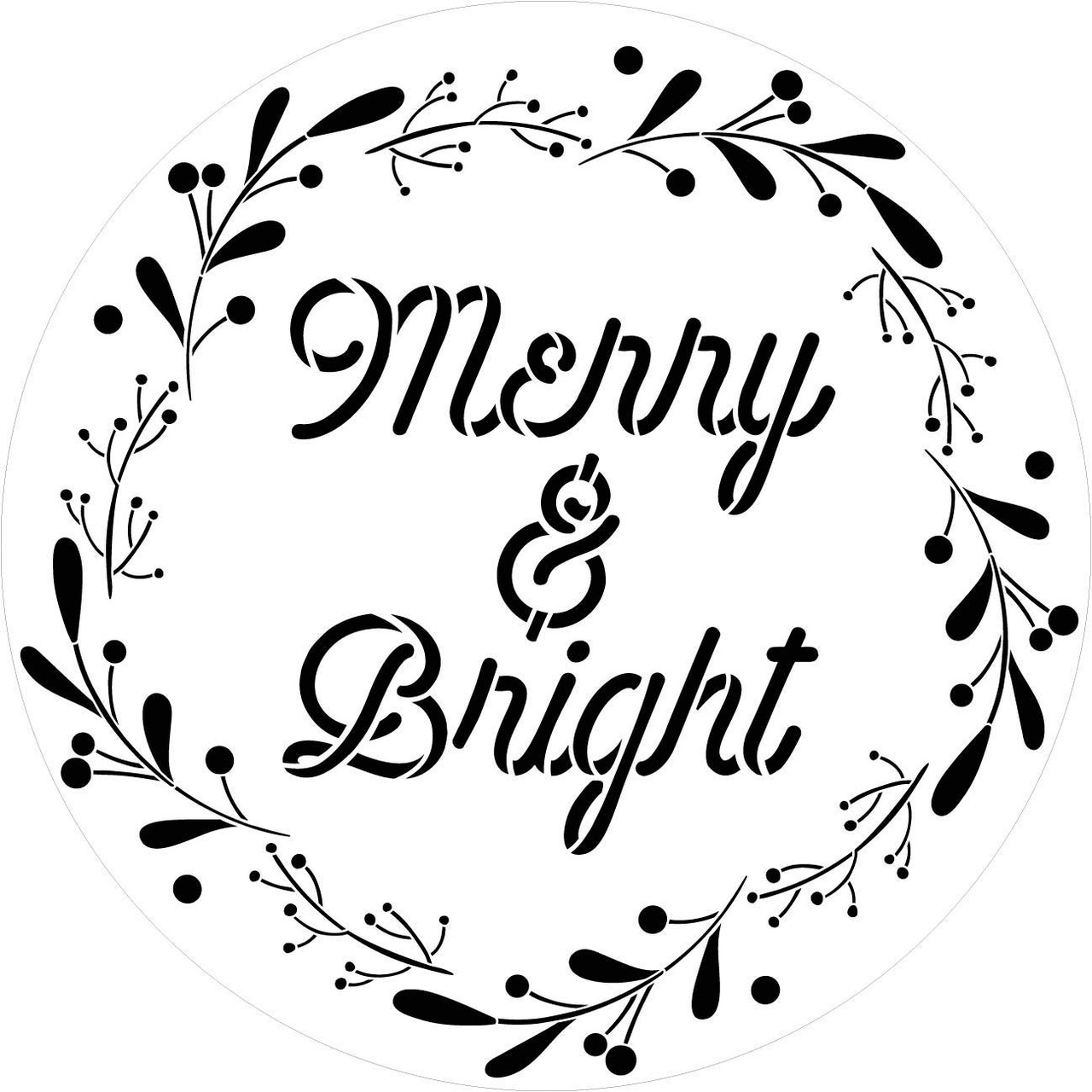 Merry & Bright Stencil with Wreath by StudioR12 | DIY Circle Script Christmas Home Decor | Craft & Paint Cursive Rustic Holiday Wood Signs | Reusable Mylar Template | Select Size
