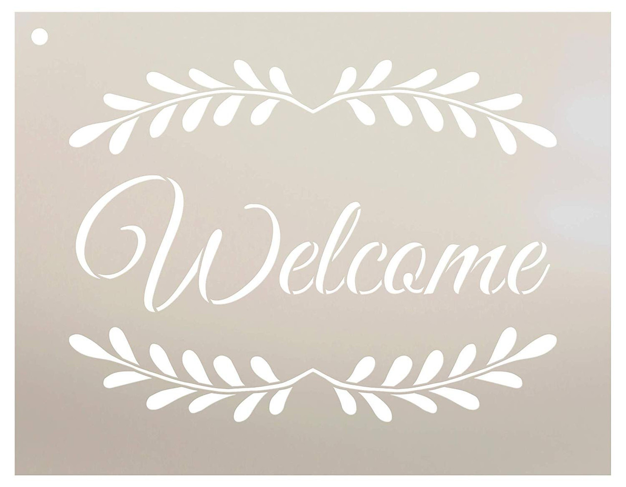 Welcome with Leaves Stencil by StudioR12 | Reusable Mylar Template | Use to Paint Wood Signs - Pallets - Pillows - Walls - DIY Home Decor - Select Size