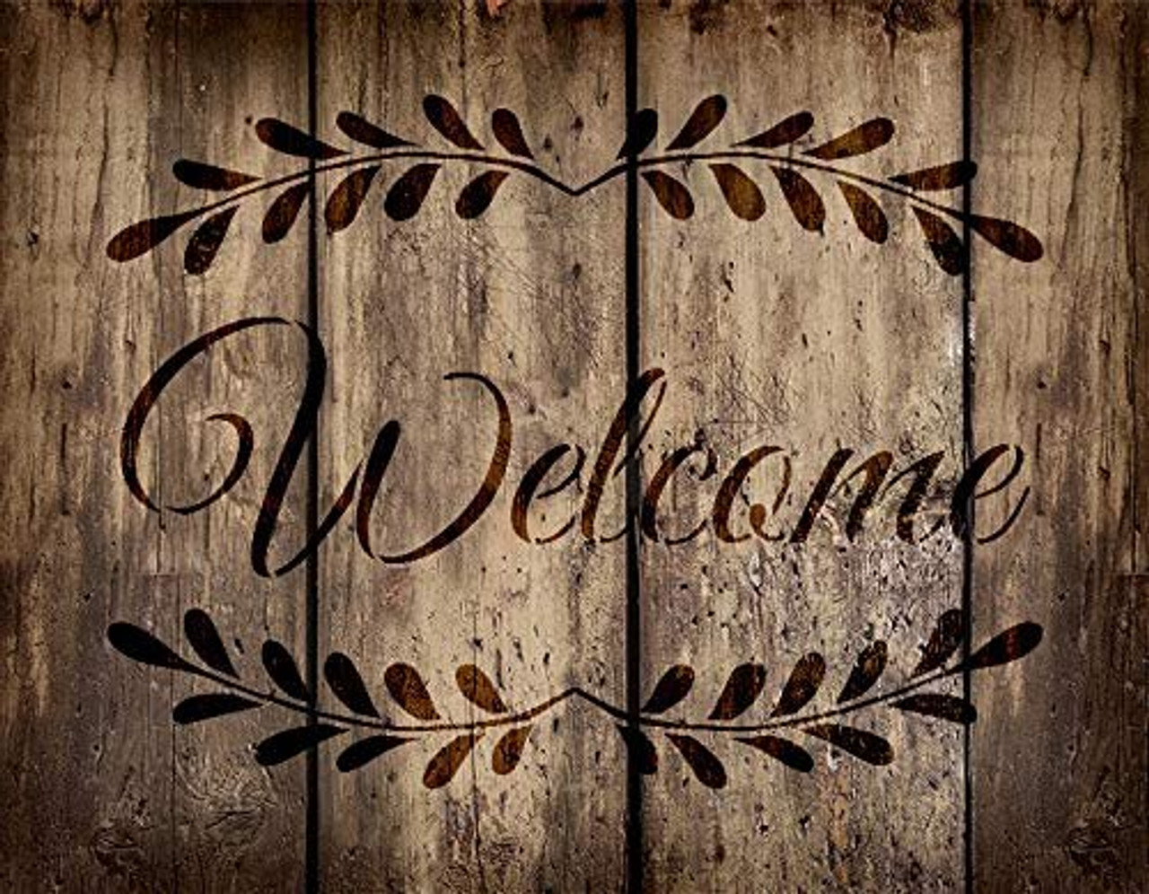 Welcome with Leaves Stencil by StudioR12 | Reusable Mylar Template | Use to Paint Wood Signs - Pallets - Pillows - Walls - DIY Home Decor - Select Size