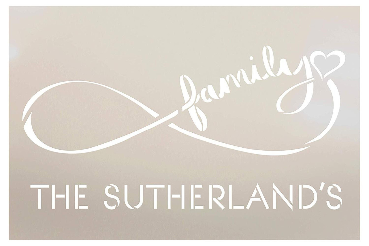 Personalized Infinity Family Stencil with Heart | Custom Last Name | DIY Farmhouse Home Decor | Anniversary or Wedding Gift Word Art | Craft & Paint Wood Signs | Reusable Mylar Template | Select Size