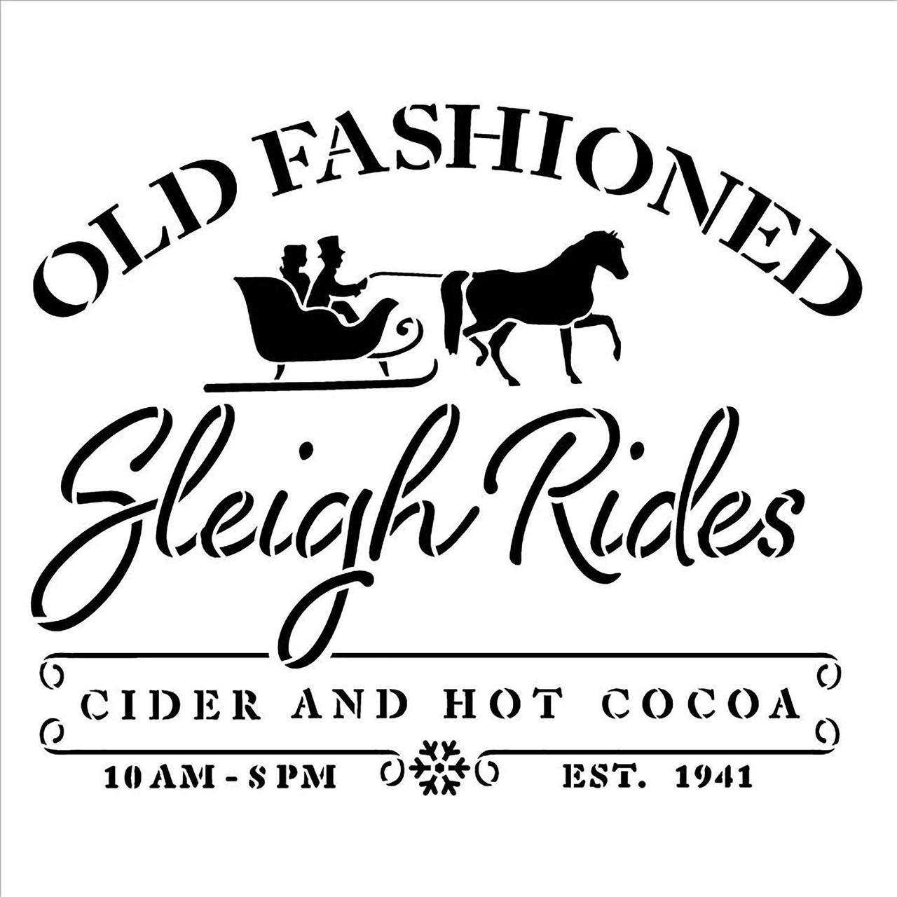 Old Fashioned Sleigh Ride Stencil with Horse by StudioR12 | Cider & Hot Cocoa | DIY Christmas Winter Holiday Home Decor | Craft & Paint Wood Sign | Reusable Mylar Template | Select Size