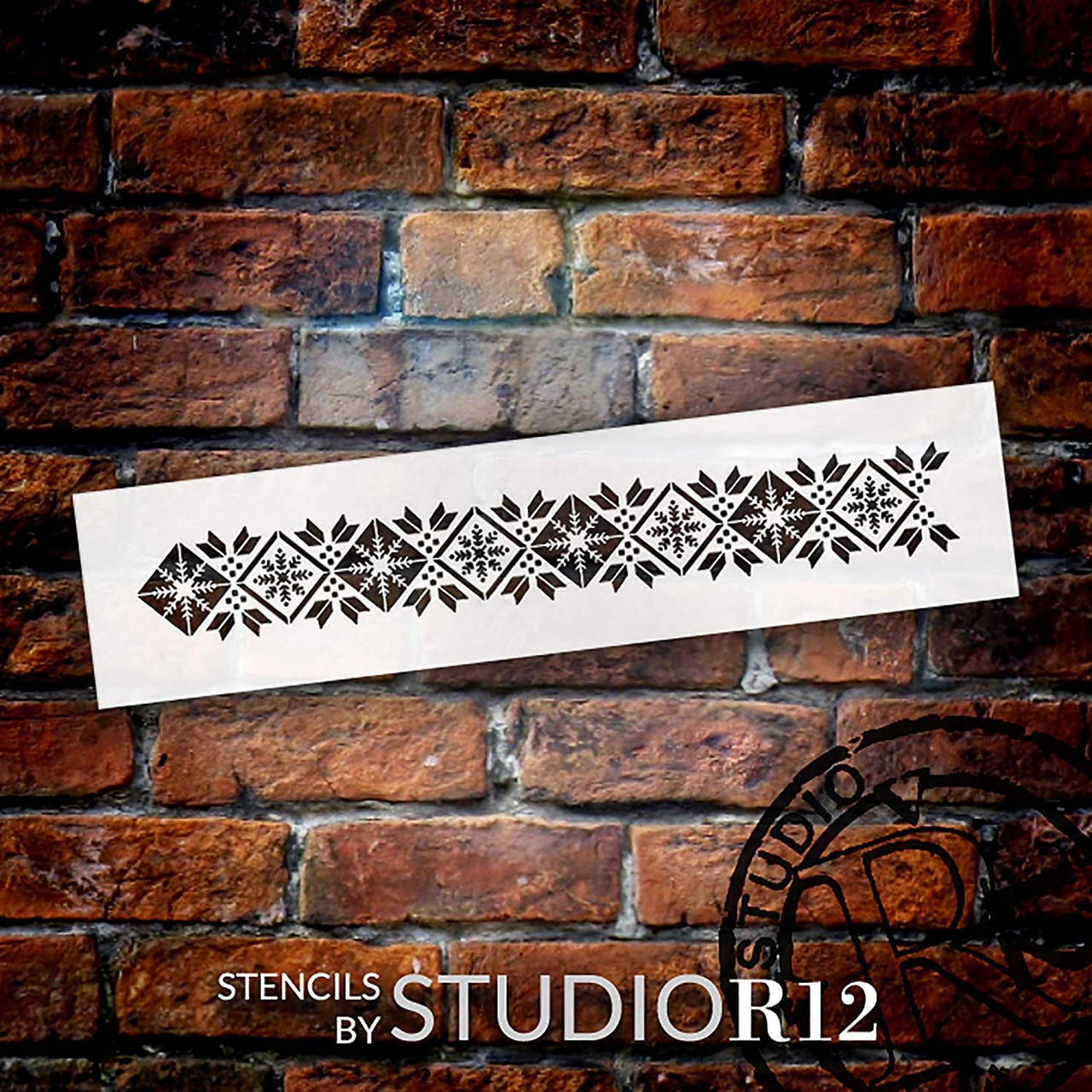 Nordic Argyle Stencil with Snowflakes by StudioR12 | DIY Christmas Winter Home Decor | Geometric Pattern Wall Art | Craft & Paint Wood Signs | Reusable Mylar Template | Select Size