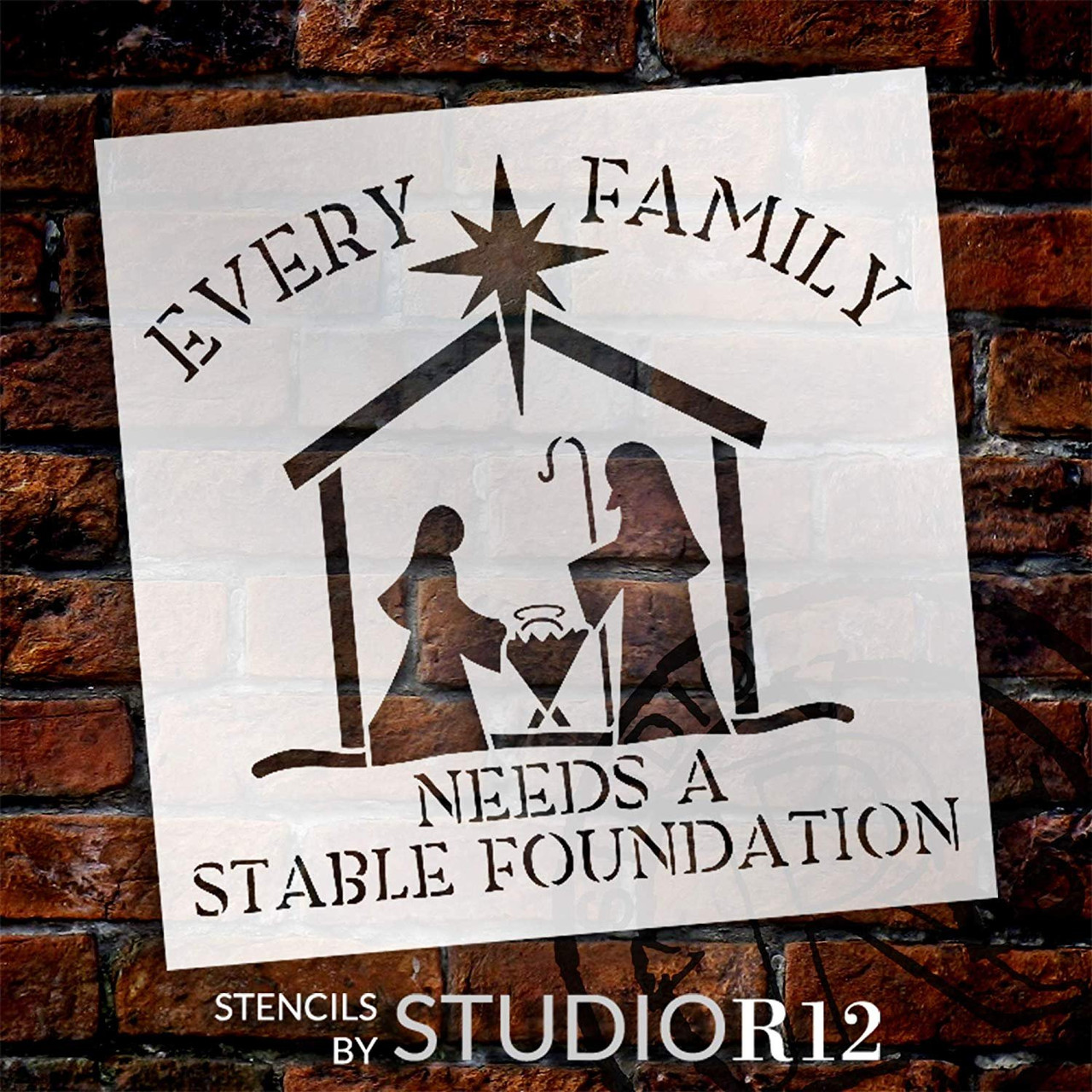 Every Family Needs A Stable Foundation Stencil with Manger StudioR12 | Christian Faith Word Art | DIY Christmas Holiday Home Decor | Paint Wood Signs | Reusable Mylar | Select Size