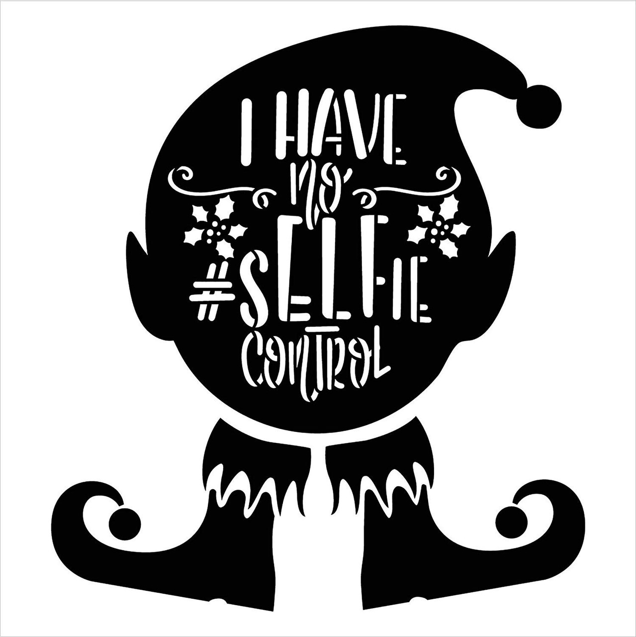 No #Selfie Control 2 Part Stencil w/Elf by StudioR12 | DIY Fun Christmas Holiday Home Decor | Farmhouse Winter Word Art | Paint Wood Signs | Reusable Mylar Template | Select Size