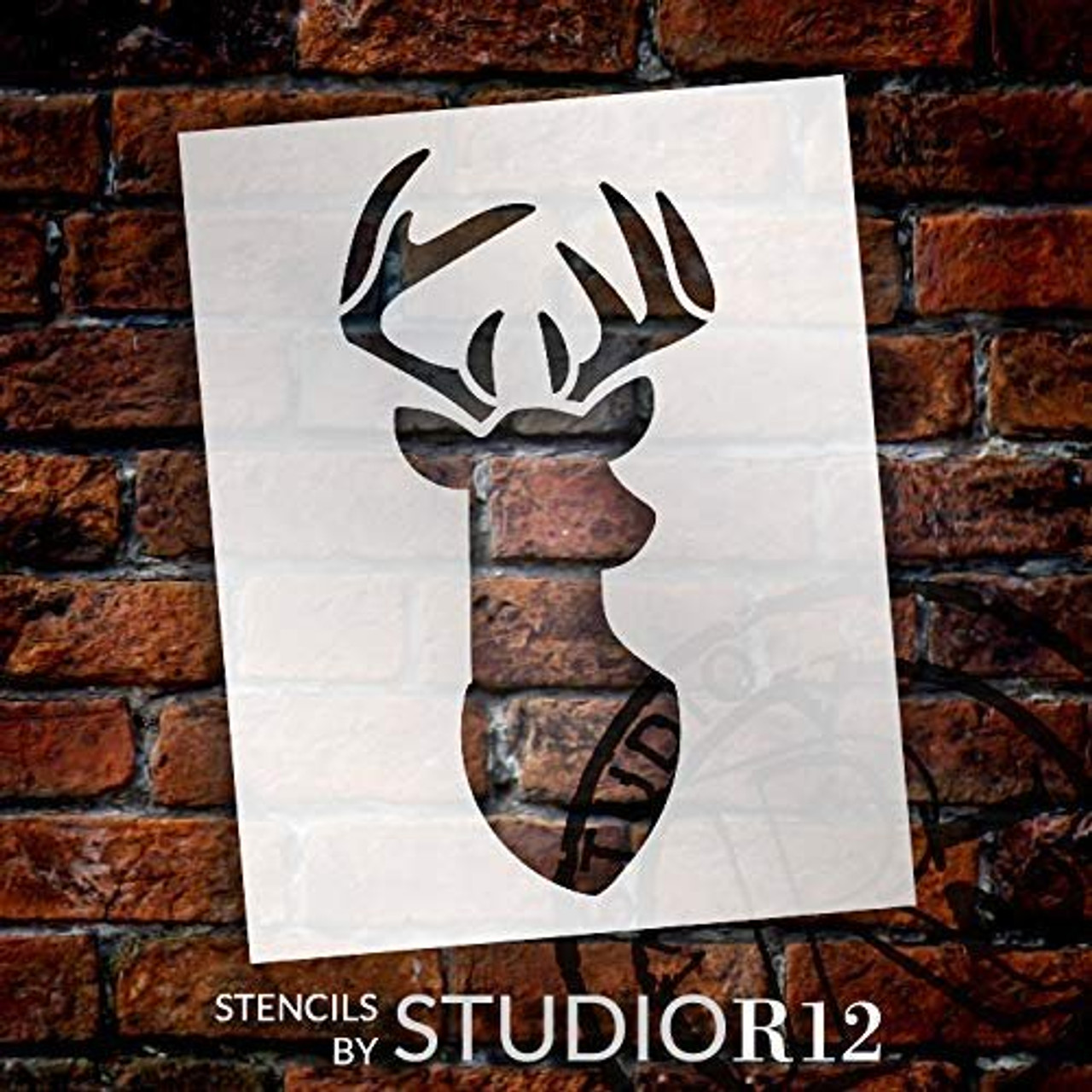 Deer Head Stencil with Antlers by StudioR12 | DIY Country Animal Farmhouse Decor | Hunting Buck Wall Art for Man Cave | Paint Wood Signs | Reusable Mylar Template | Select Size