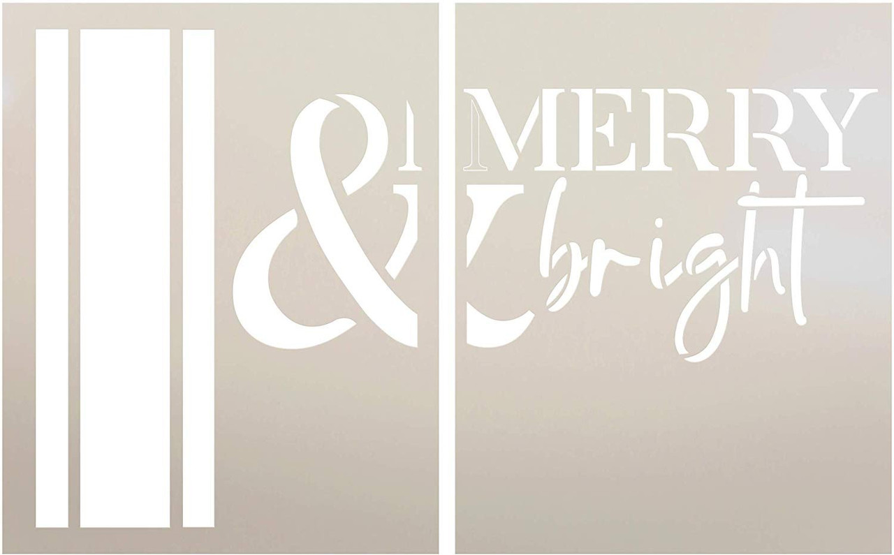 Merry & Bright Jumbo 2-Part Stencil with Stripes by StudioR12 | DIY Christmas Word Art Home Decor | Craft & Paint Oversize Holiday Wood Signs | Reusable Mylar Template | Extra Large | 24 x 36 inch