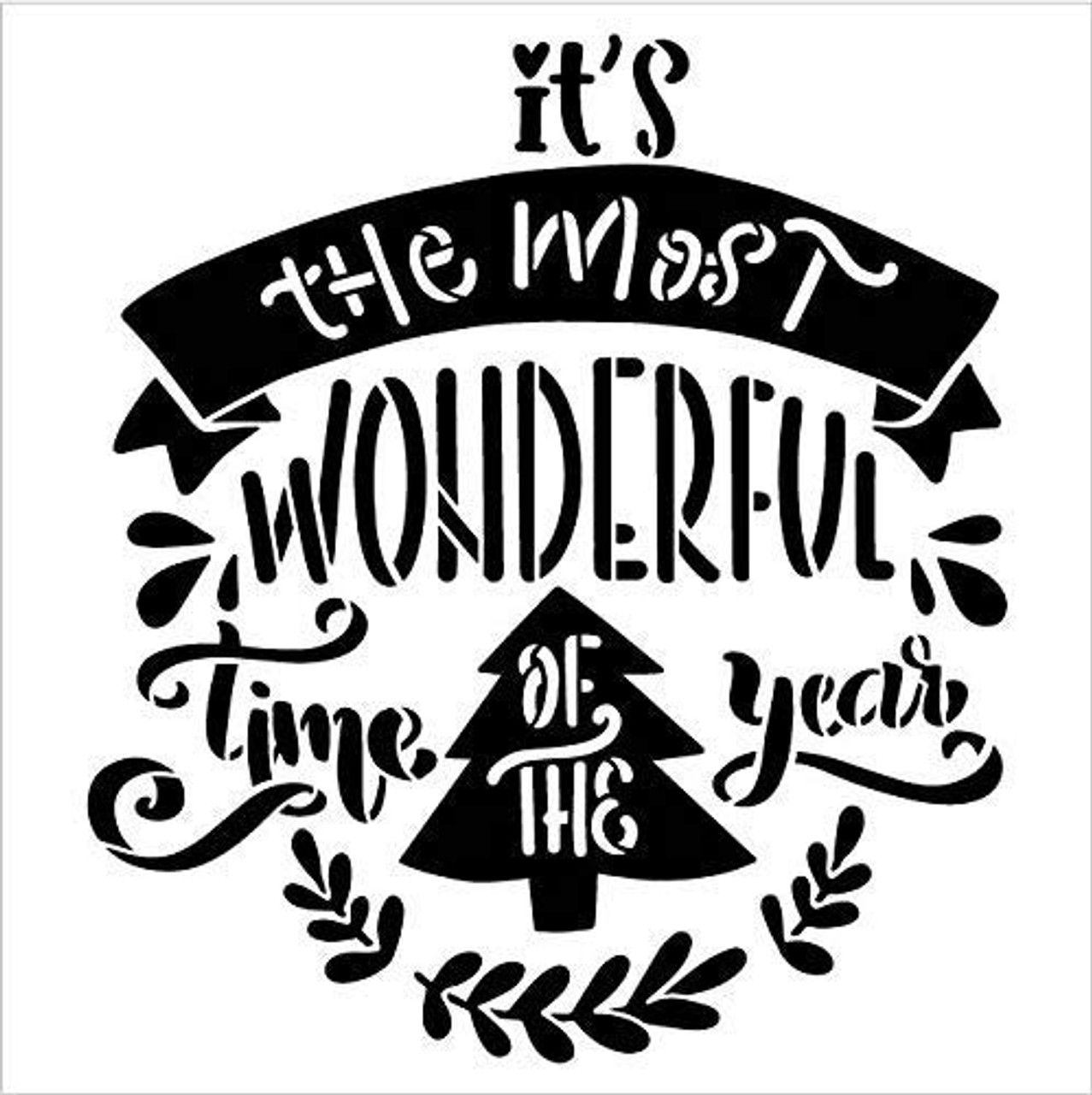 Most Wonderful Time of The Year 2-Part Stencil with Christmas Tree by StudioR12 | DIY Embellished Holiday Home Decor | Winter Song Lyric Art | Paint Wood Signs | Mylar Template | Size (9 x 9 inch)