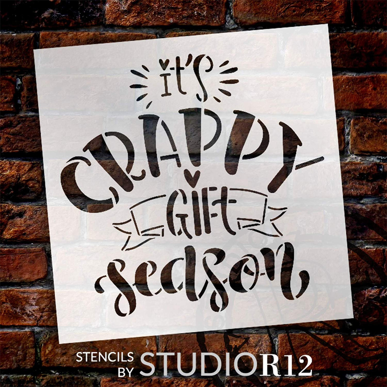 Crappy Gift Season Stencil by StudioR12 | DIY Fun Christmas Humor Home Decor | Embellished Holiday Script Word Art | Craft & Paint Wood Signs | Reusable Mylar Template | Select Size