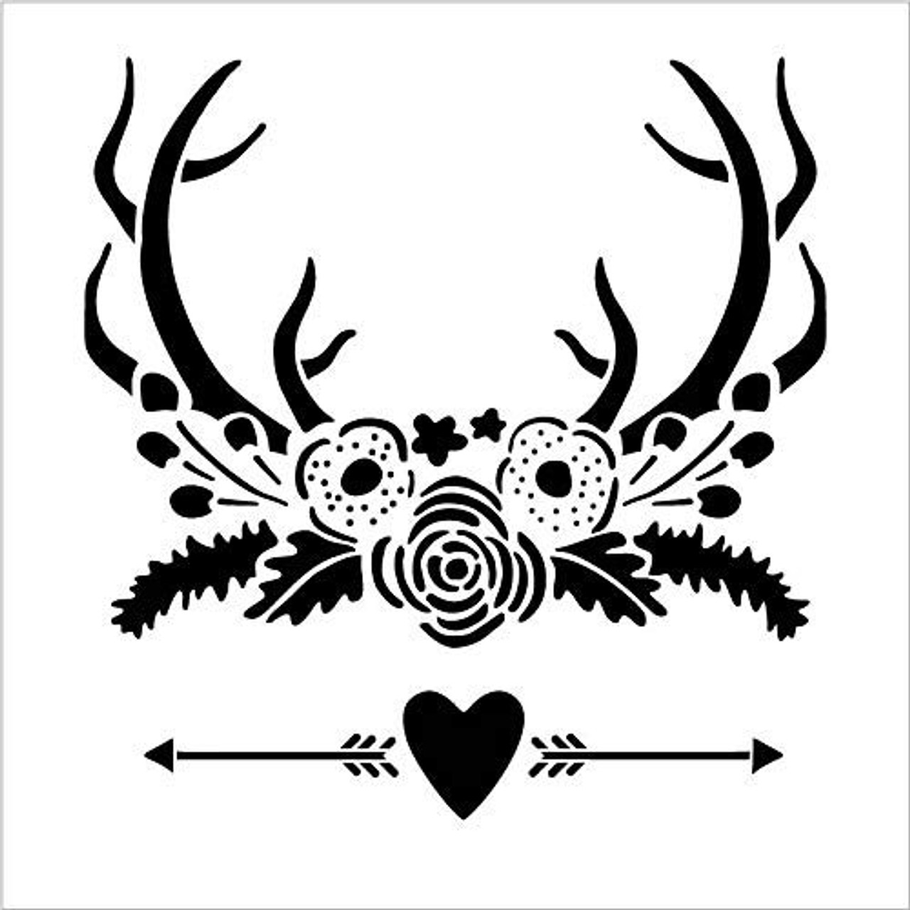 Deer Antlers Flowers & Arrows Stencil by StudioR12 | Rustic Heart Garden Gift | DIY Rose She Shed Home Decor | Craft Nature Hunting Farmhouse | Reusable Mylar Template | Paint Wood Sign