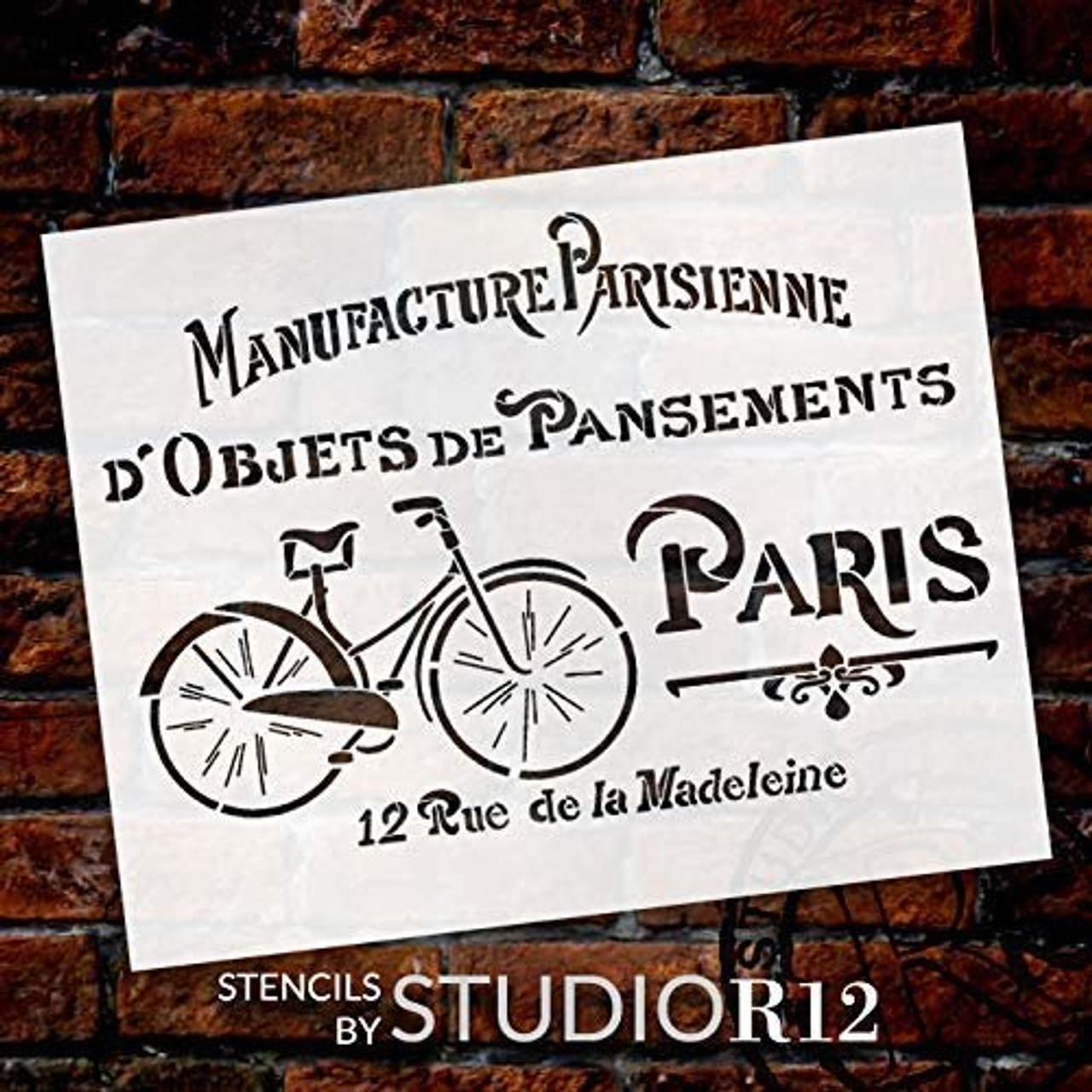 French Vintage Paris Bicycle Stencil by StudioR12 | DIY Old Ephemera Home Decor & Furniture | Antique Bike Word Art | Craft & Paint Farmhouse Wood Signs | Reusable Mylar Template | Size (20 x 16 inch)