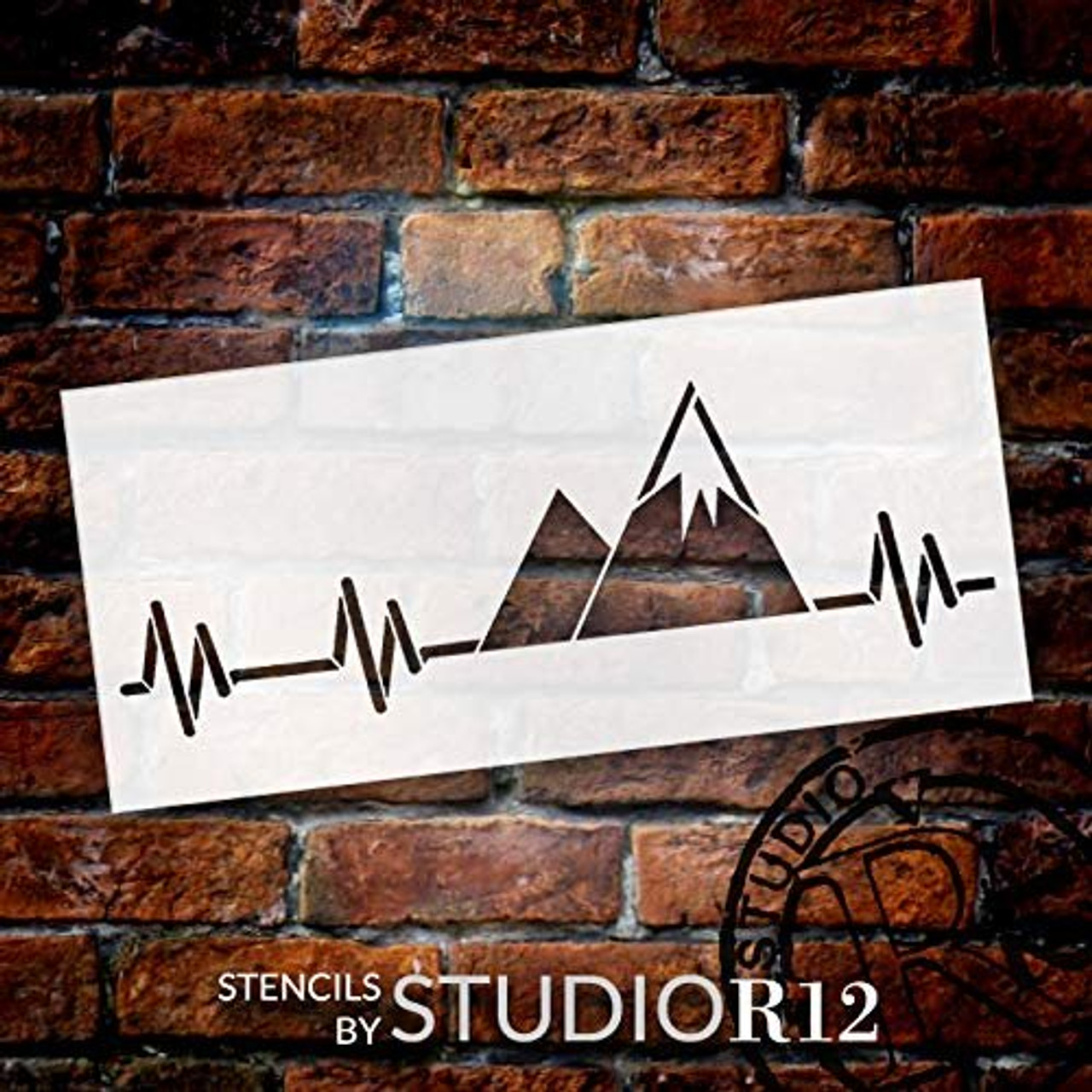 Mountain Heartbeat Stencil by StudioR12 | DIY Indoor & Outdoor Home Decor | Nature Camping Lover Pulse Wall Art | Craft & Paint Wood Signs | Reusable Mylar Template | Select Size
