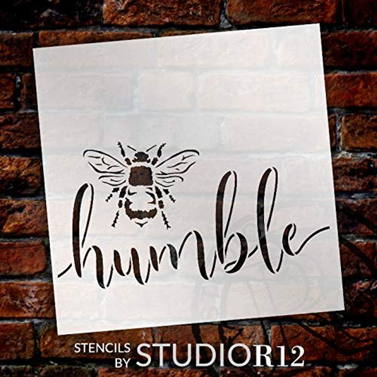 Bee Humble Stencil by StudioR12 | DIY Farmhouse Bumblebee Home & Classroom Decor | Spring Script Inspirational Word Art | Craft & Paint Wood Sign | Reusable Mylar Template | Select Size