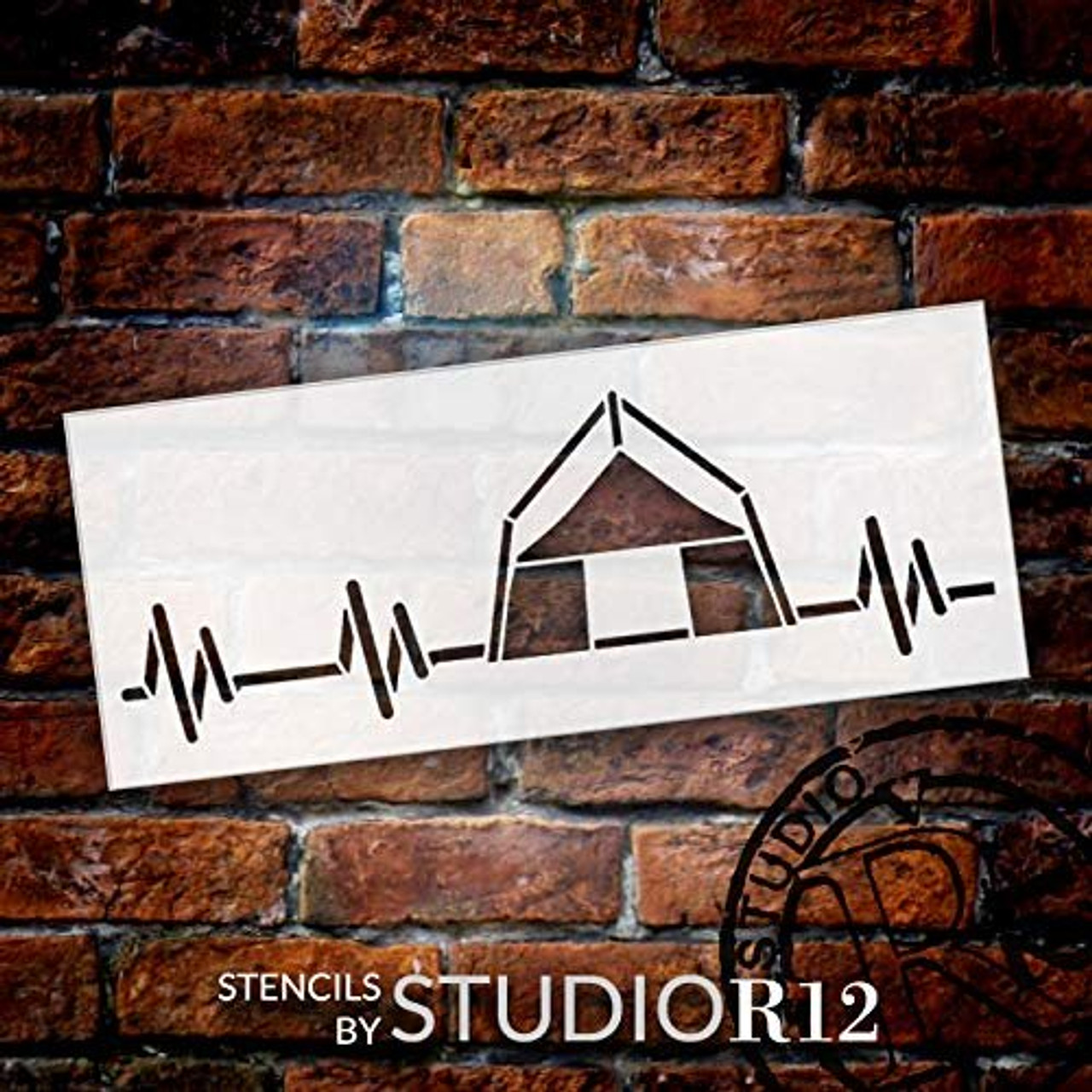 Camping Heartbeat Stencil by StudioR12 | Reusable Mylar Template | Paint Wood Sign | Craft Rustic Tent Nature Lover Gift - Family - Friend | DIY Outdoor Home Decor | Select Size