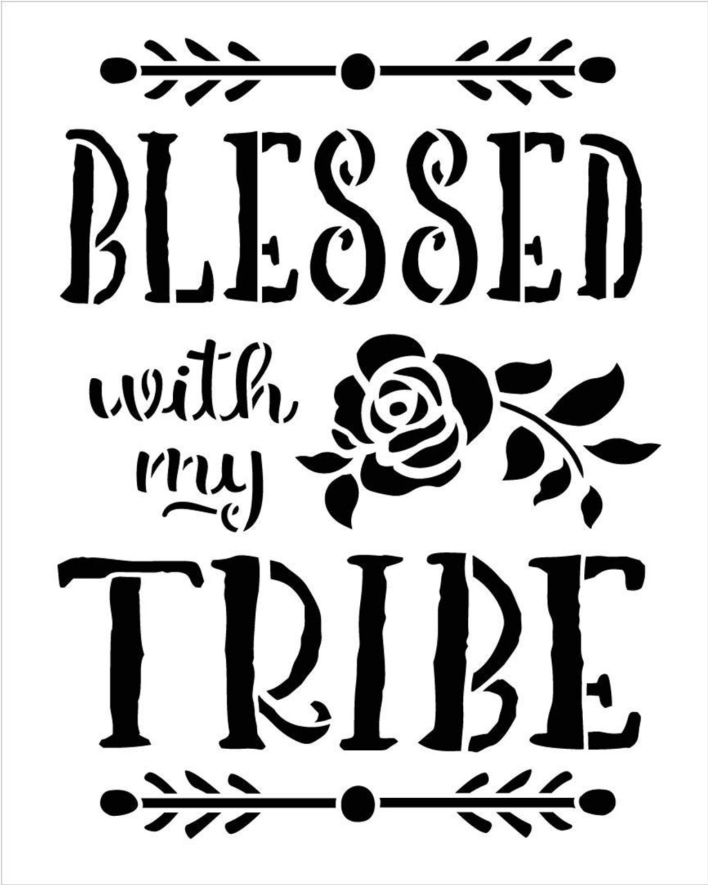 Blessed with My Tribe Stencil by StudioR12 | DIY Tribal Family Home Decor | Boho Flower Embellished Script Word Art | Craft & Paint Wood Signs | Reusable Mylar Template | Select Size