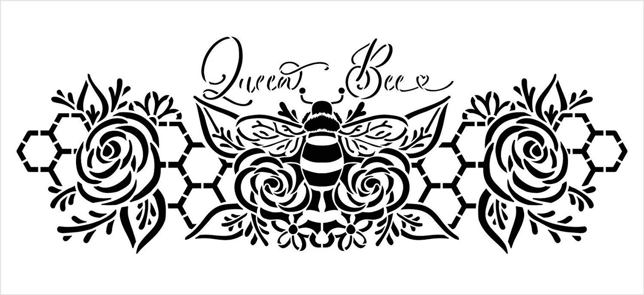 Queen Bee Stencil with Flowers & Honeycomb by StudioR12 | DIY Farmhouse Home Decor | Boho Floral Script Word Art | Craft & Paint Wood Signs | Reusable Mylar Template | Select Size