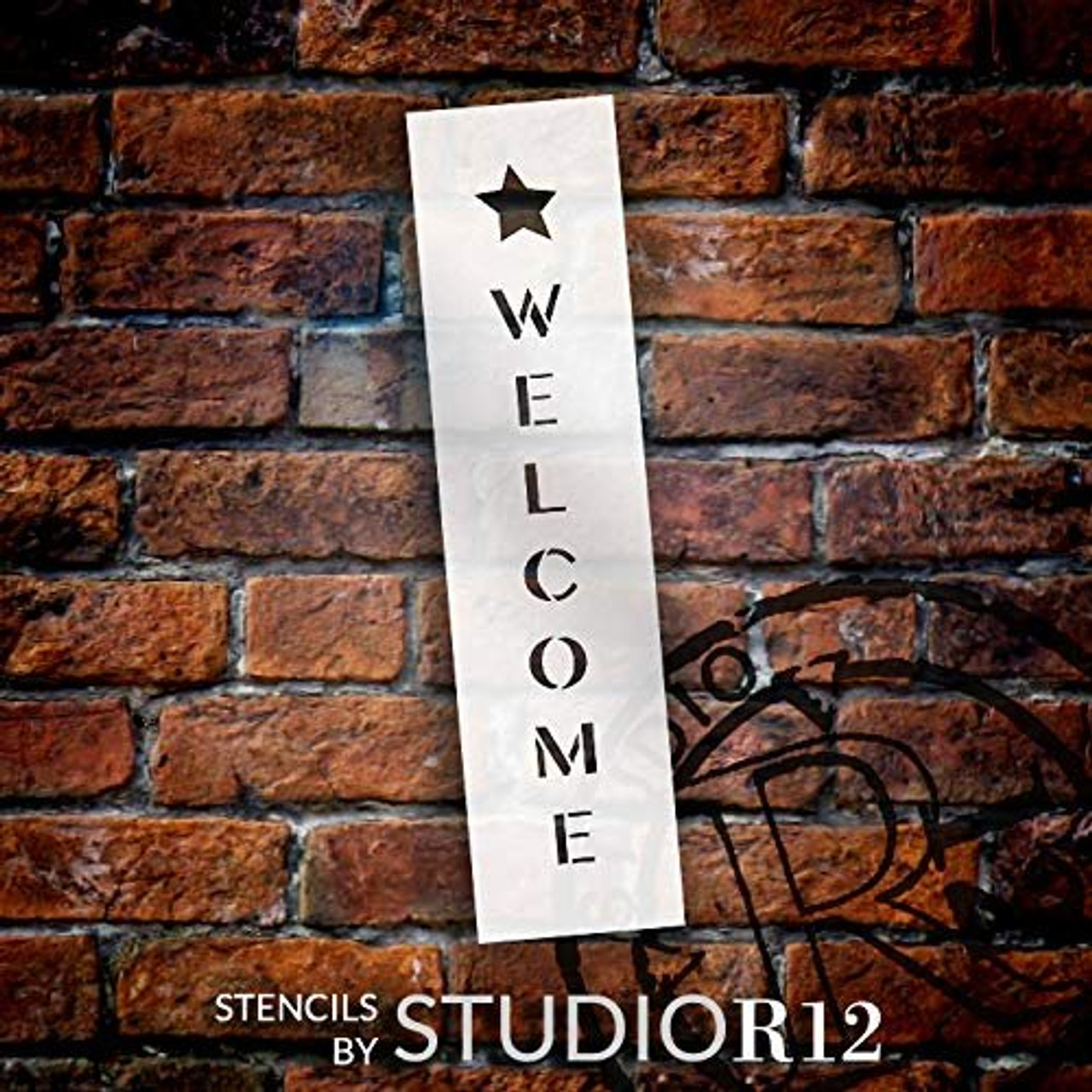 Welcome with Star - Vertical Stencil by StudioR12 | Reusable Mylar Template | Use to Paint Wood Signs - Pallets - Walls - DIY Home Decor - Select Size