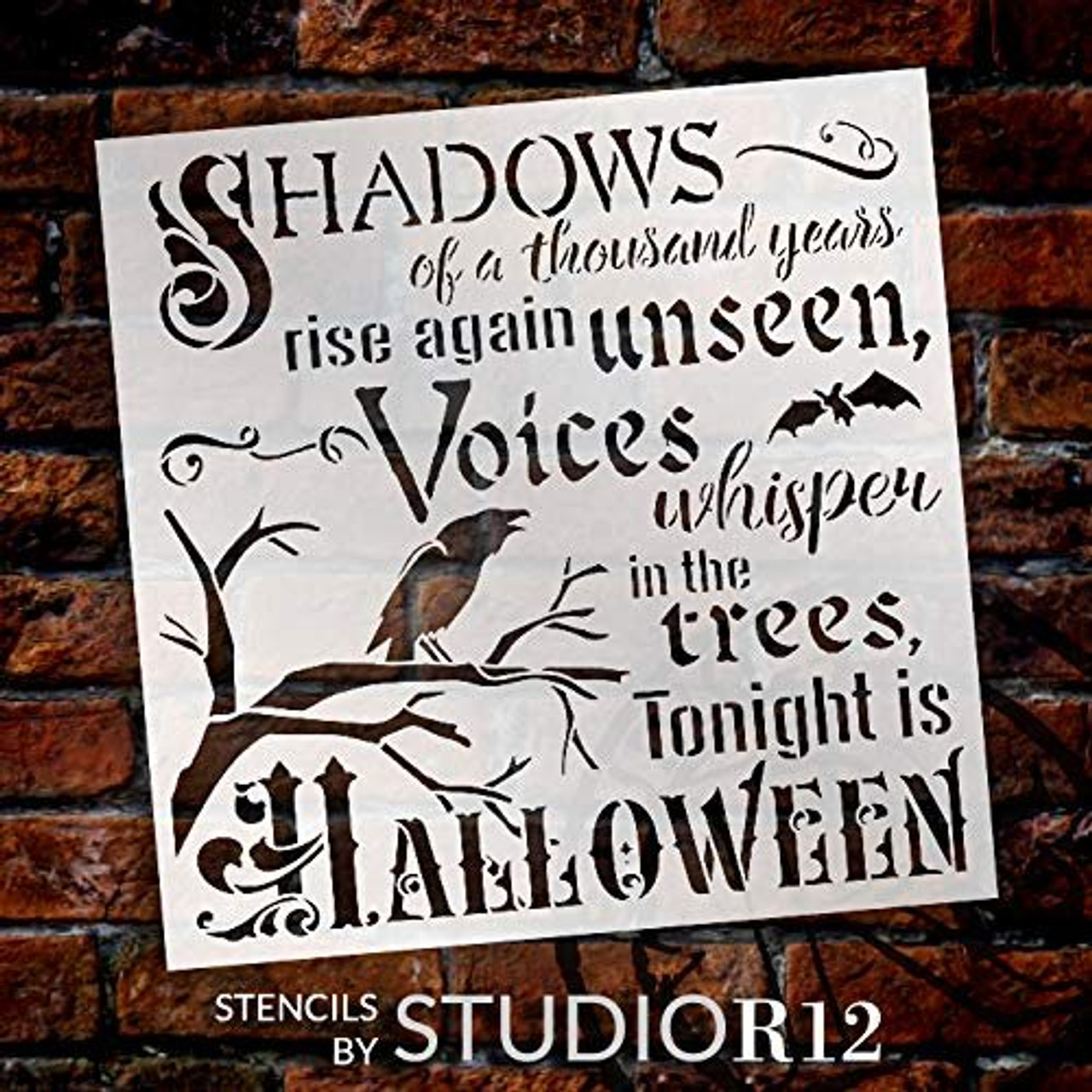 Tonight is Halloween Stencil with Crow & Bat by StudioR12 | DIY Fall October Home Decor | Craft & Paint Wood Signs | Select Size