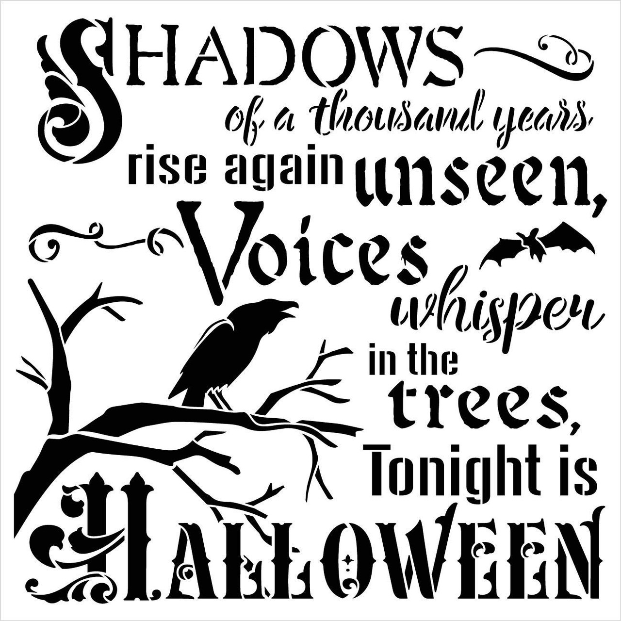 Tonight is Halloween Stencil with Crow & Bat by StudioR12 | DIY Fall October Home Decor | Craft & Paint Wood Signs | Select Size