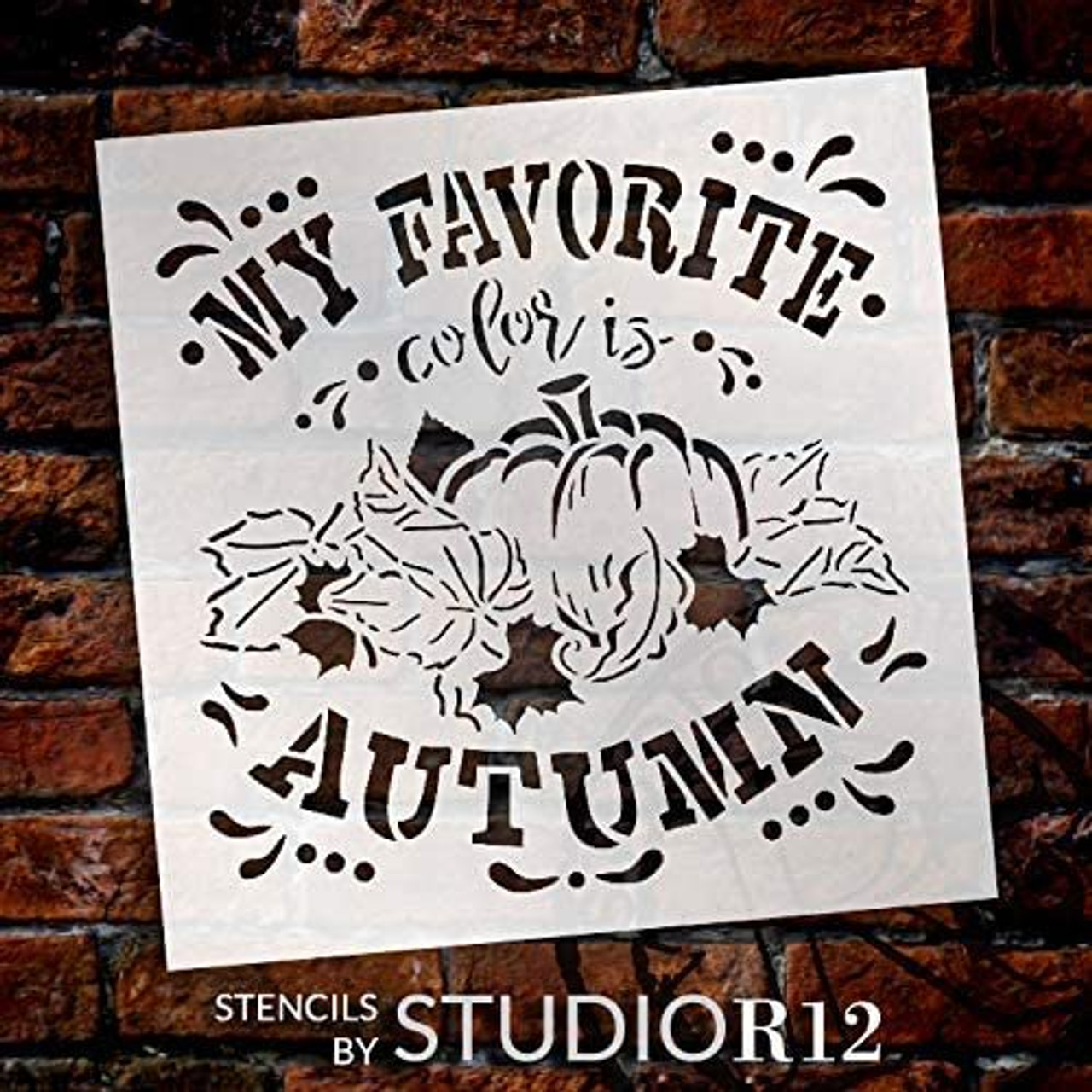 Favorite Color is Autumn Stencil with Pumpkin Leaf by StudioR12 | DIY Fall Farmhouse Home Decor | Paint Rustic Wood Signs | Select Size