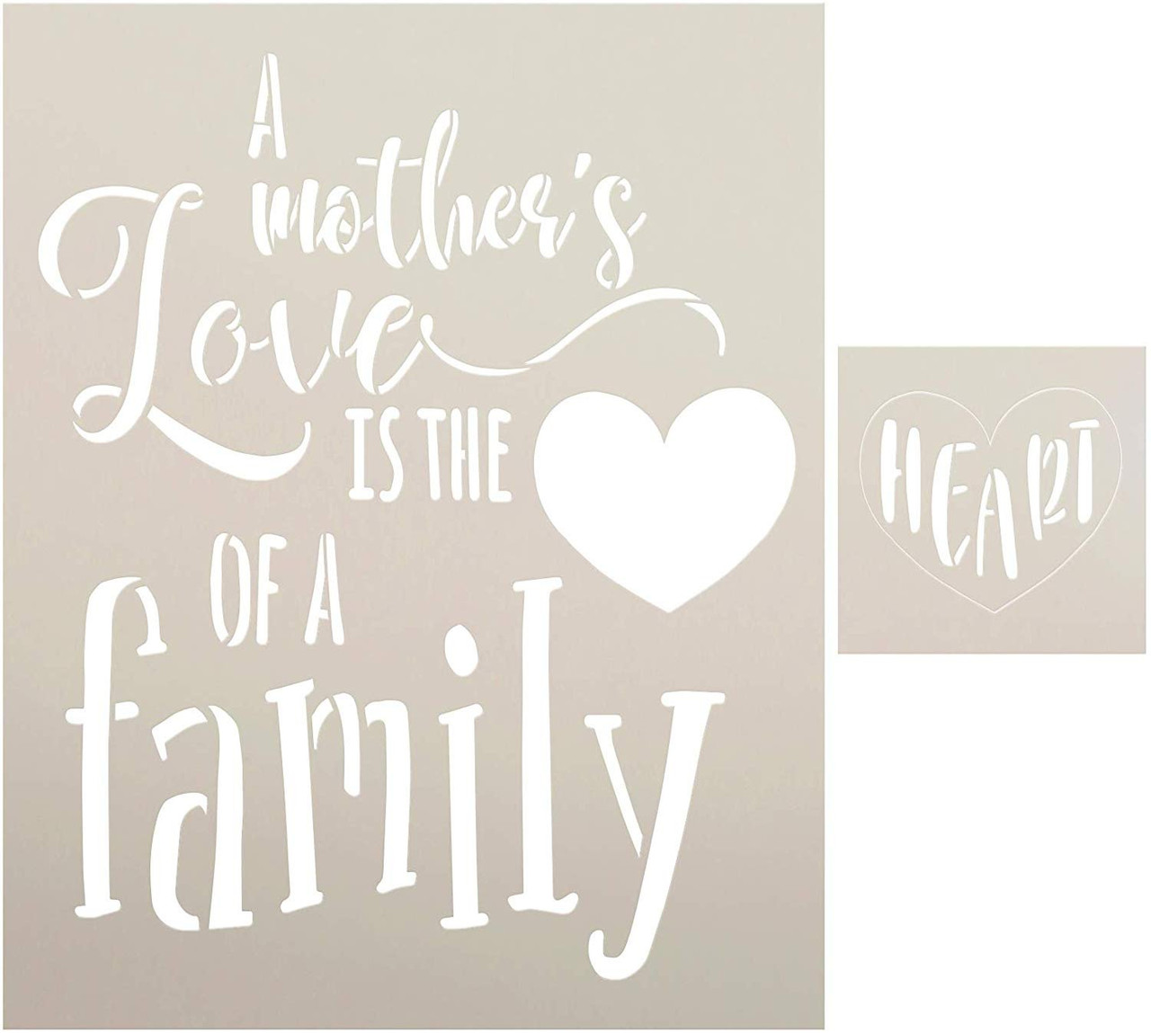 A Mother's Love 2-Part Stencil with Heart by StudioR12 | DIY Family Home Decor | Rustic Cursive Script Word Art | Paint Farmhouse Wood Signs | Reusable Mylar Template | Select Size