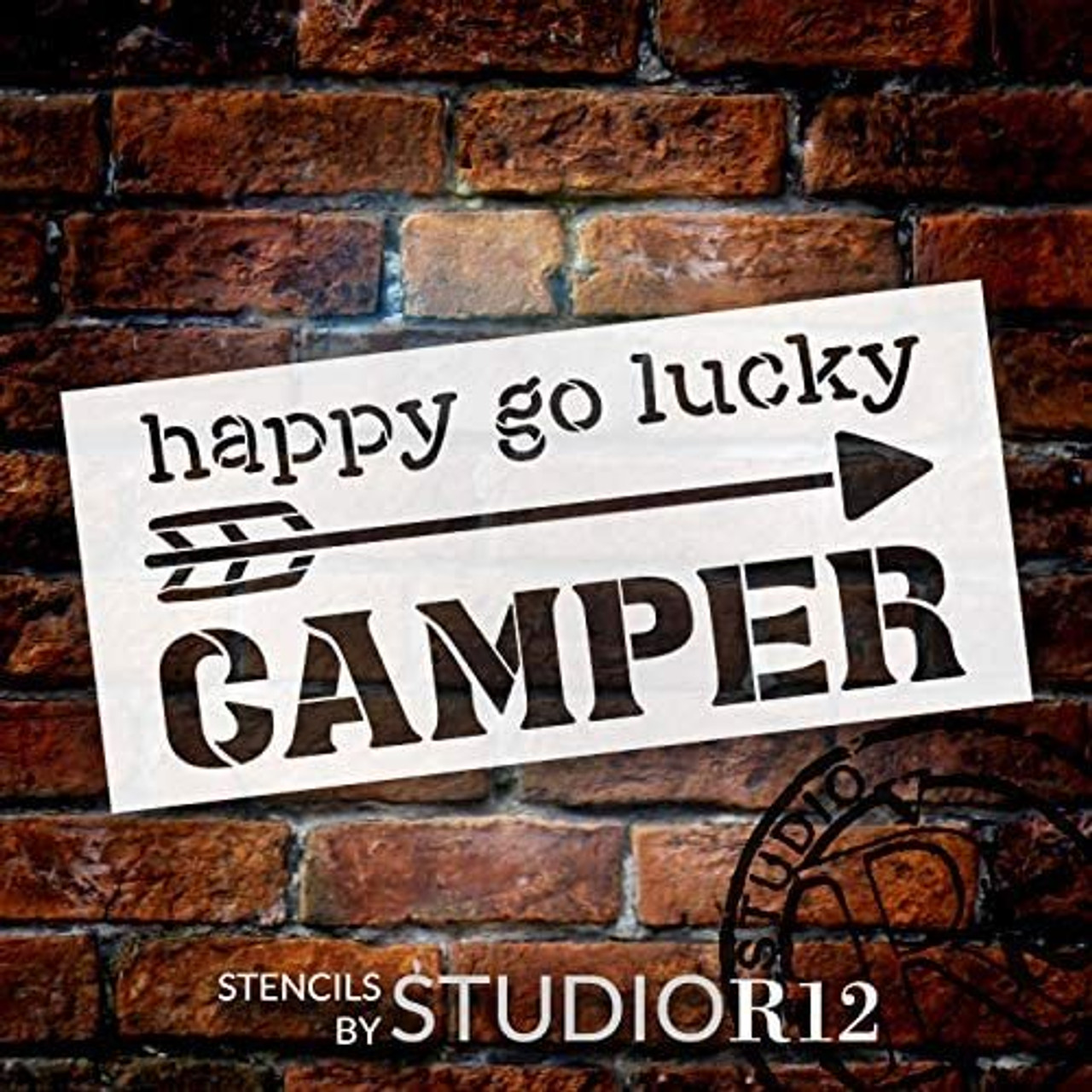 Happy Go Lucky Camper Stencil by StudioR12 | DIY Arrow Home Decor | Craft & Paint Wood Sign | Reusable Mylar Template | Gift - Adventure - Children - Family | Select Size