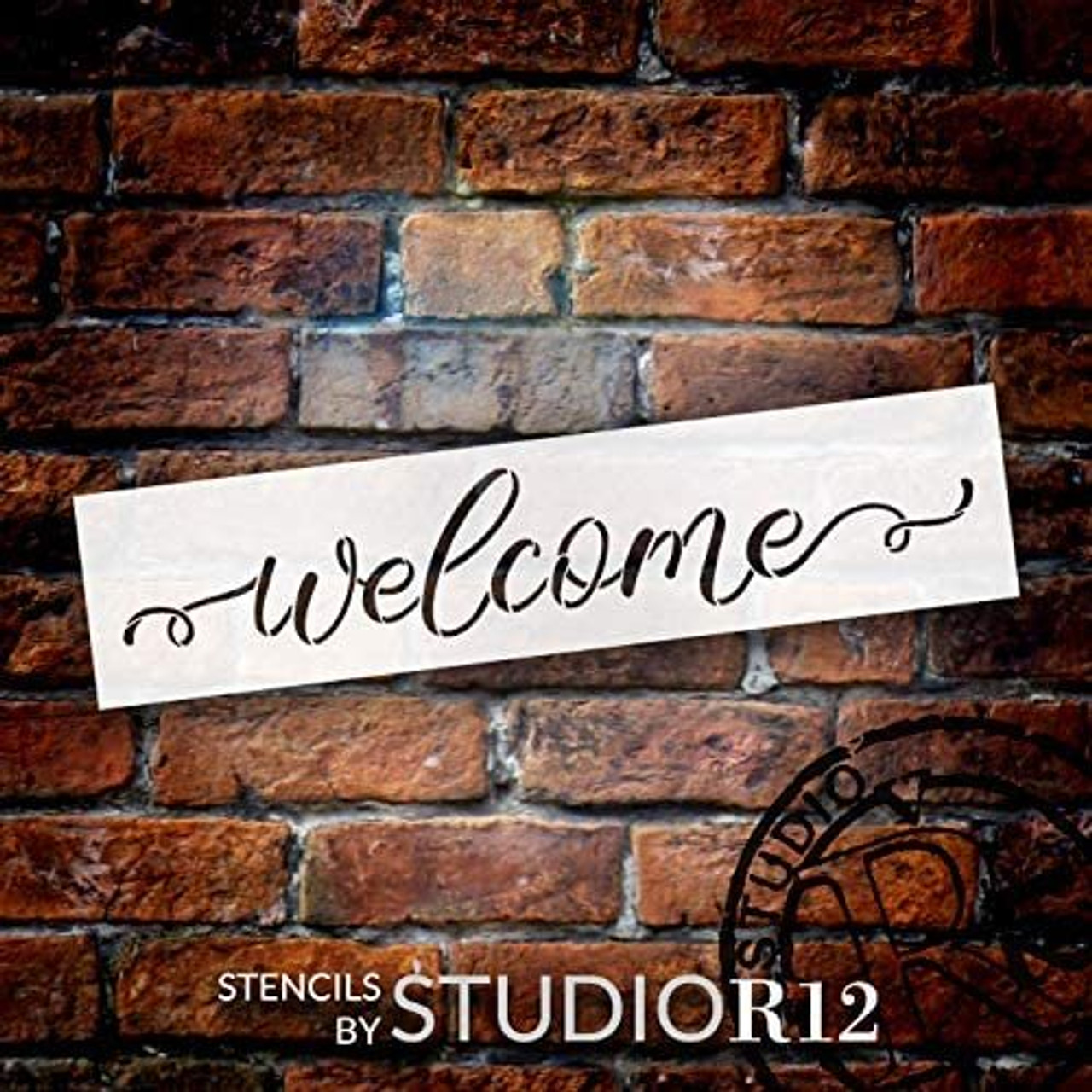 Welcome Stencil by StudioR12 | Farmhouse Cursive Script | DIY Family Home Decor | Craft & Paint Wood Sign | Reusable Mylar Template | Rustic Word Gift - Porch | Select Size