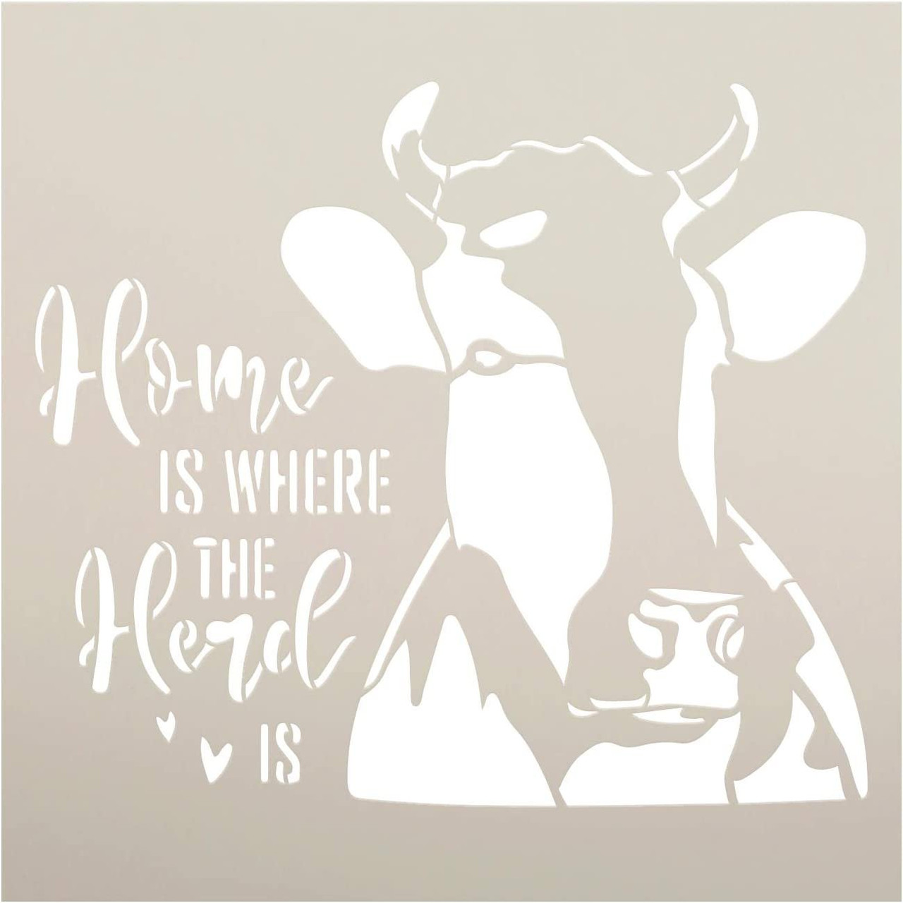 Home - Where The Herd is Stencil by StudioR12 | DIY Cow Farmhouse Home Decor | Craft & Paint Wood Sign | Reusable Mylar Template | Rural Country Gift Kitchen Barn | Select Size