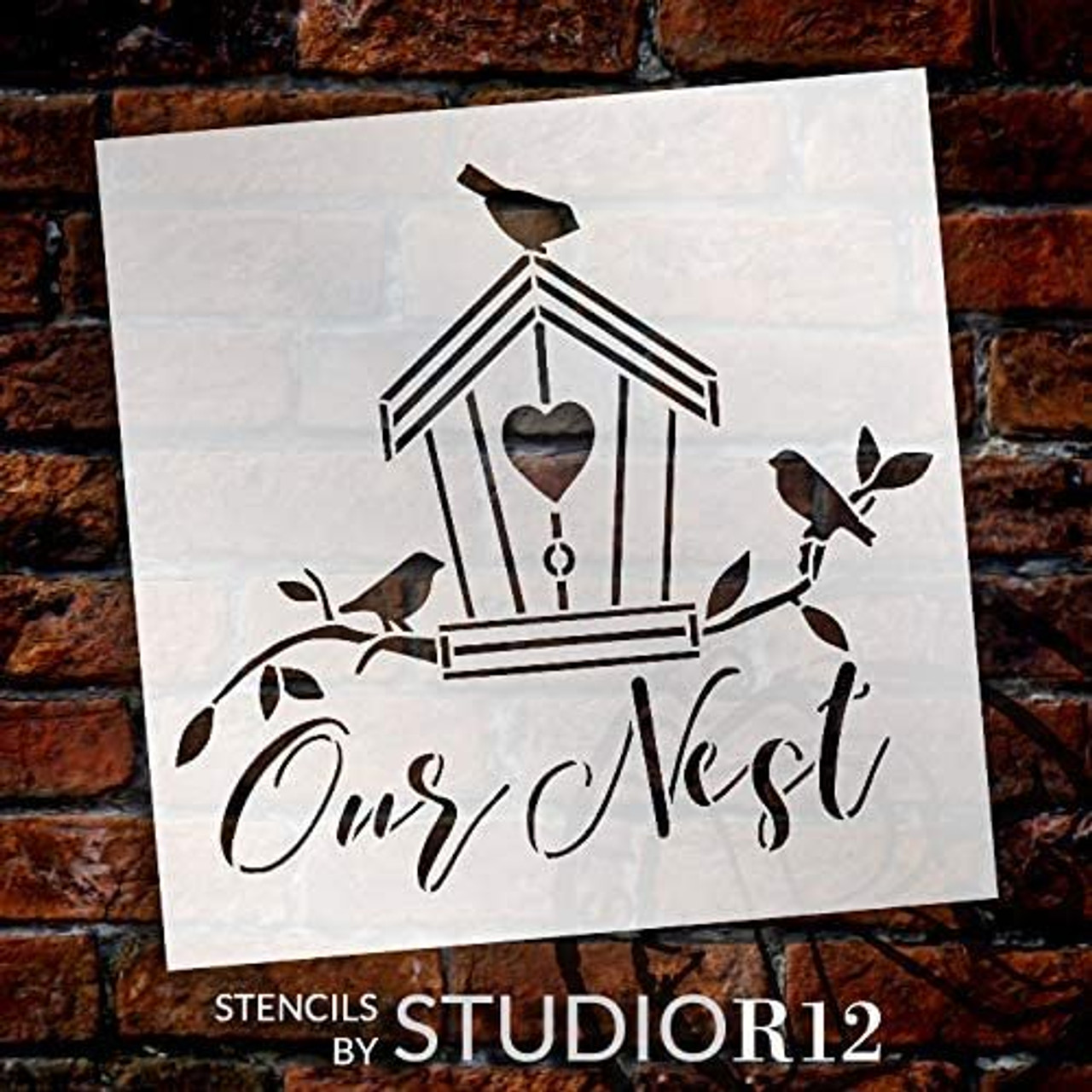 Our Nest Stencil by StudioR12 | DIY Country Birdhouse Home Decor | Craft & Paint Wood Sign | Reusable Mylar Template | Cute Family Tree Gift - Living Room - Porch | Select Size