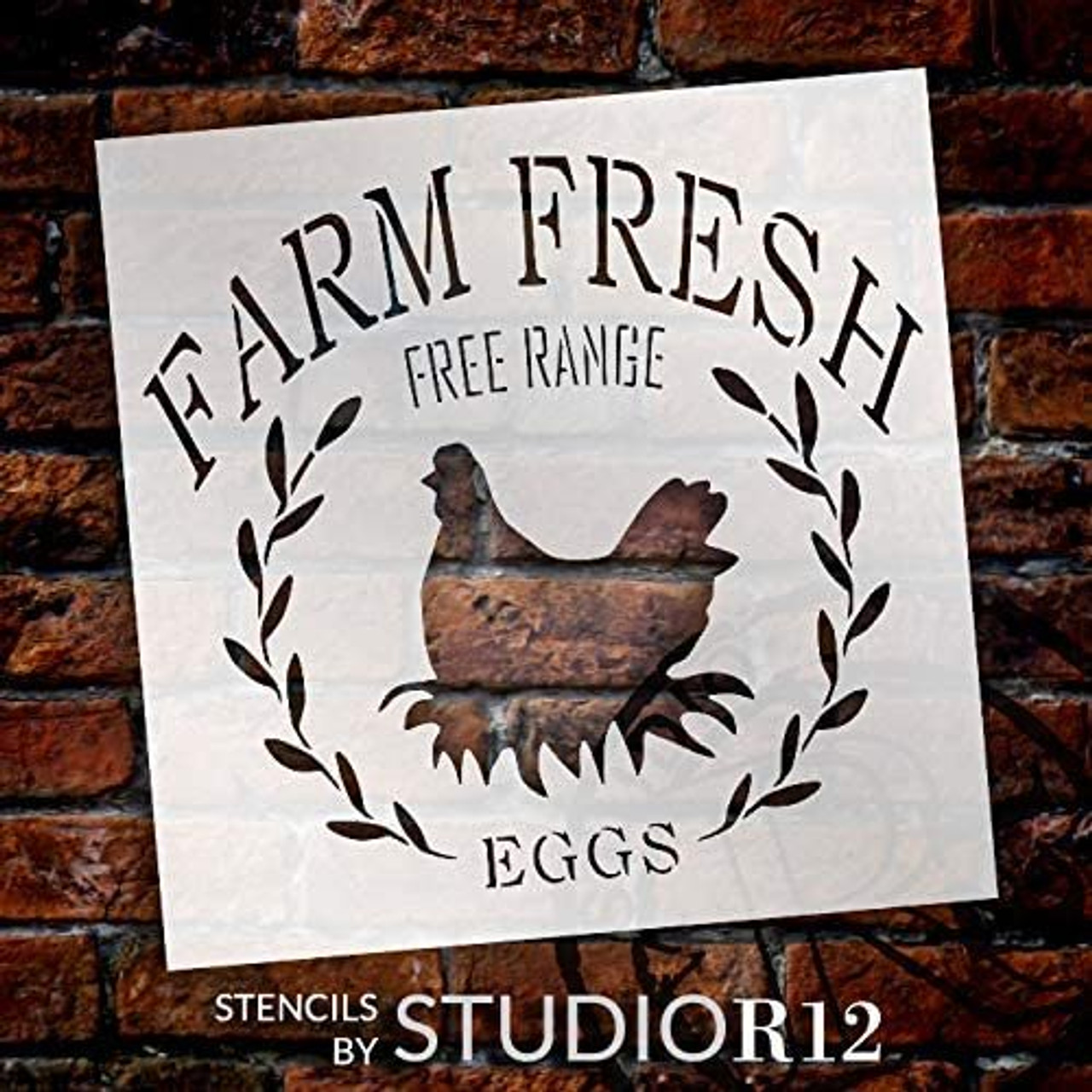 Farm Fresh Free Range Eggs Stencil by StudioR12 | DIY Chicken Laurel Wreath Home Decor | Craft & Paint Wood Sign | Reusable Mylar Template | Rustic Kitchen Barn | Select Size