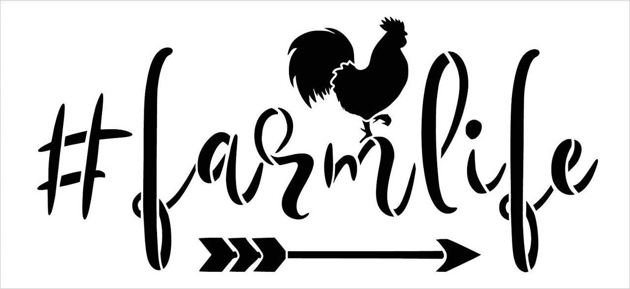 # Farm Life Stencil by StudioR12 | DIY Rooster Chicken Farmhouse Home Decor | Craft & Paint Wood Sign | Reusable Mylar Template | Funny Rural Country Gift - Arrow Select Size