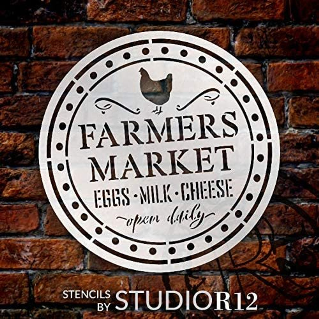Farmers Market Stencil by StudioR12 | Eggs Milk Cheese Open Daily | DIY Chicken Home Decor | Craft & Paint Wood Sign | Reusable Mylar Template | Rural Country Gift Select Size
