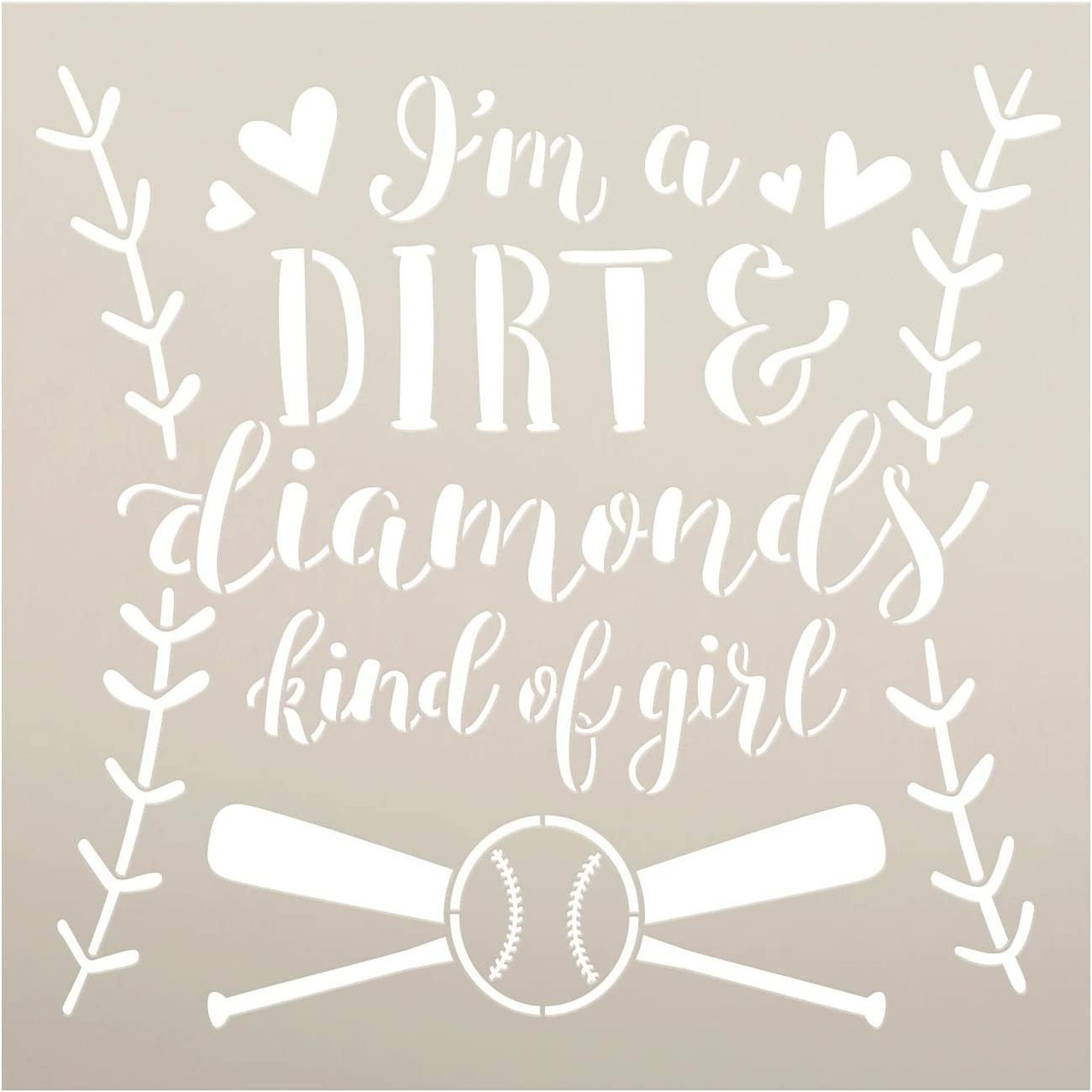 Dirt Diamond Girl Stencil by StudioR12 | DIY Softball Baseball Lover Sport Home Decor | Craft & Paint Wood Sign Reusable Mylar Template | Bat Heart Stitch Pattern | Select Size