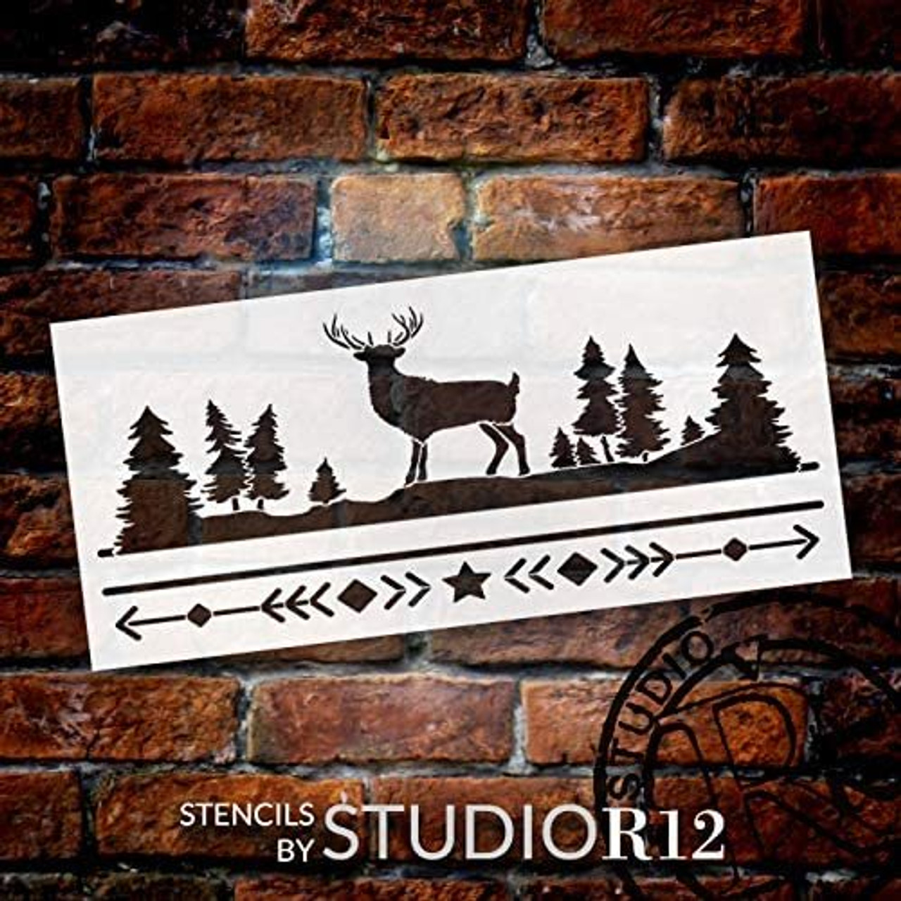 Bohemian Deer Stencil by StudioR12 | DIY Boho Antler Nature Home Decor | Craft & Paint Horizontal Wood Sign Reusable Mylar Template | Tree Arrow Star Pattern Gift Select Size