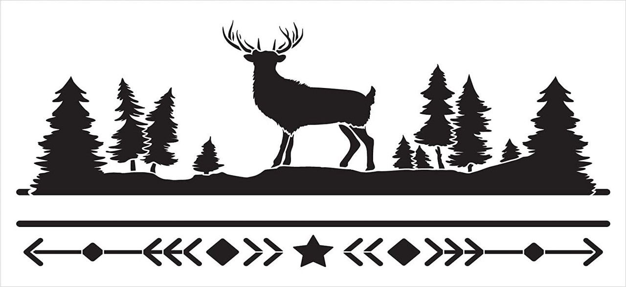 Bohemian Deer Stencil by StudioR12 | DIY Boho Antler Nature Home Decor | Craft & Paint Horizontal Wood Sign Reusable Mylar Template | Tree Arrow Star Pattern Gift Select Size