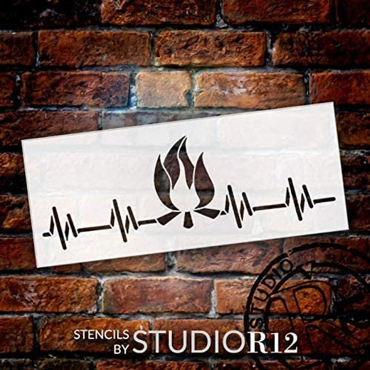 Campfire Heartbeat Pulse Stencil by StudioR12 | DIY Outdoor Adventure Home Decor | Craft & Paint Wood Sign | Reusable Mylar Template | Fun Travel Nature Love| Select Size