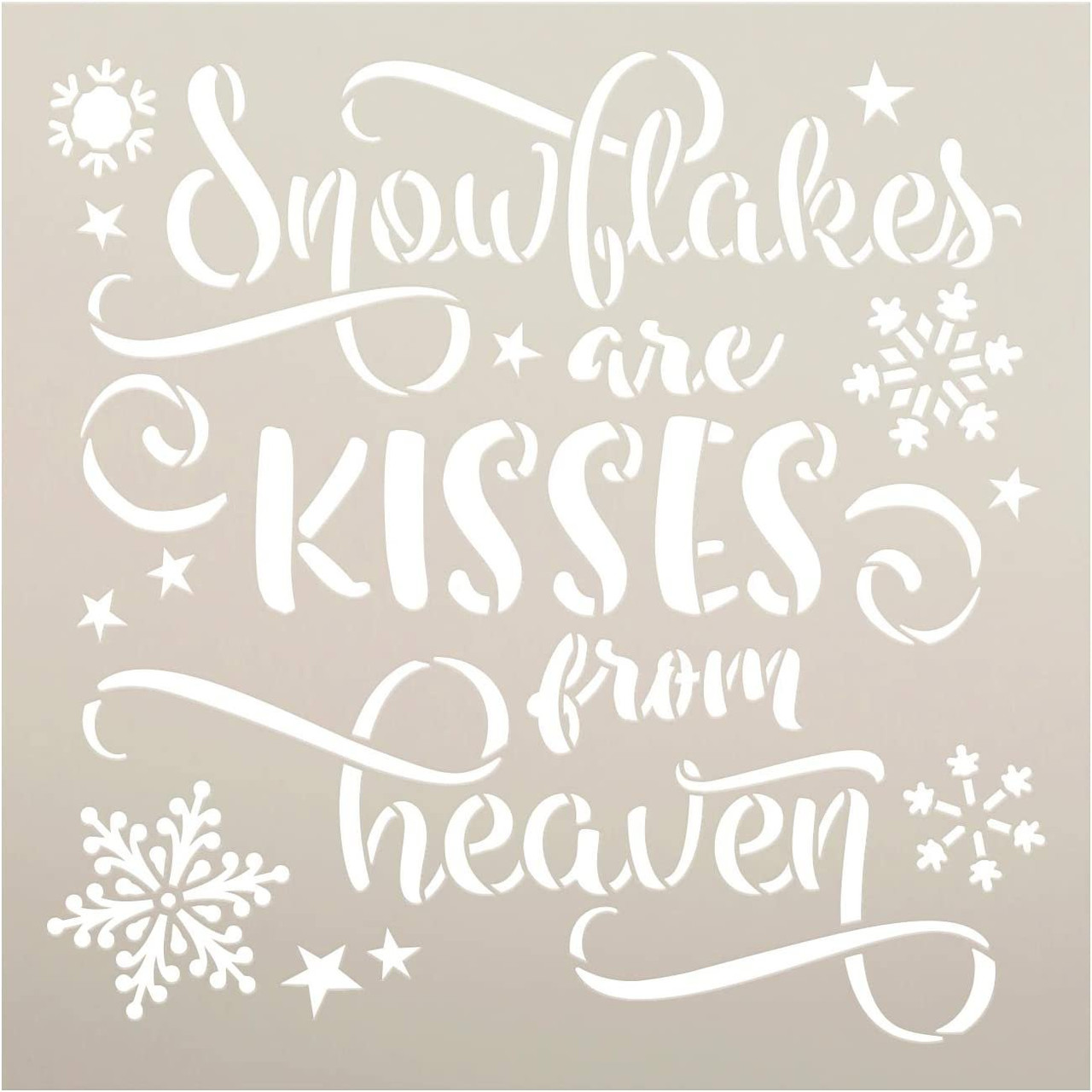 Snowflakes - Kiss from Heaven Stencil by StudioR12 | DIY Christmas Holiday Home Decor | Craft & Paint Wood Sign | Reusable Mylar Template | Winter Cursive Script | Select Size