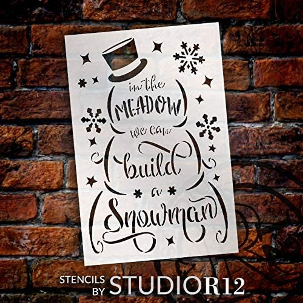 We Can Build a Snowman Stencil by StudioR12 | DIY Christmas Holiday Song Home Decor | Craft & Paint Wood Sign | Reusable Mylar Template | Winter Cursive Script Gift Select Size